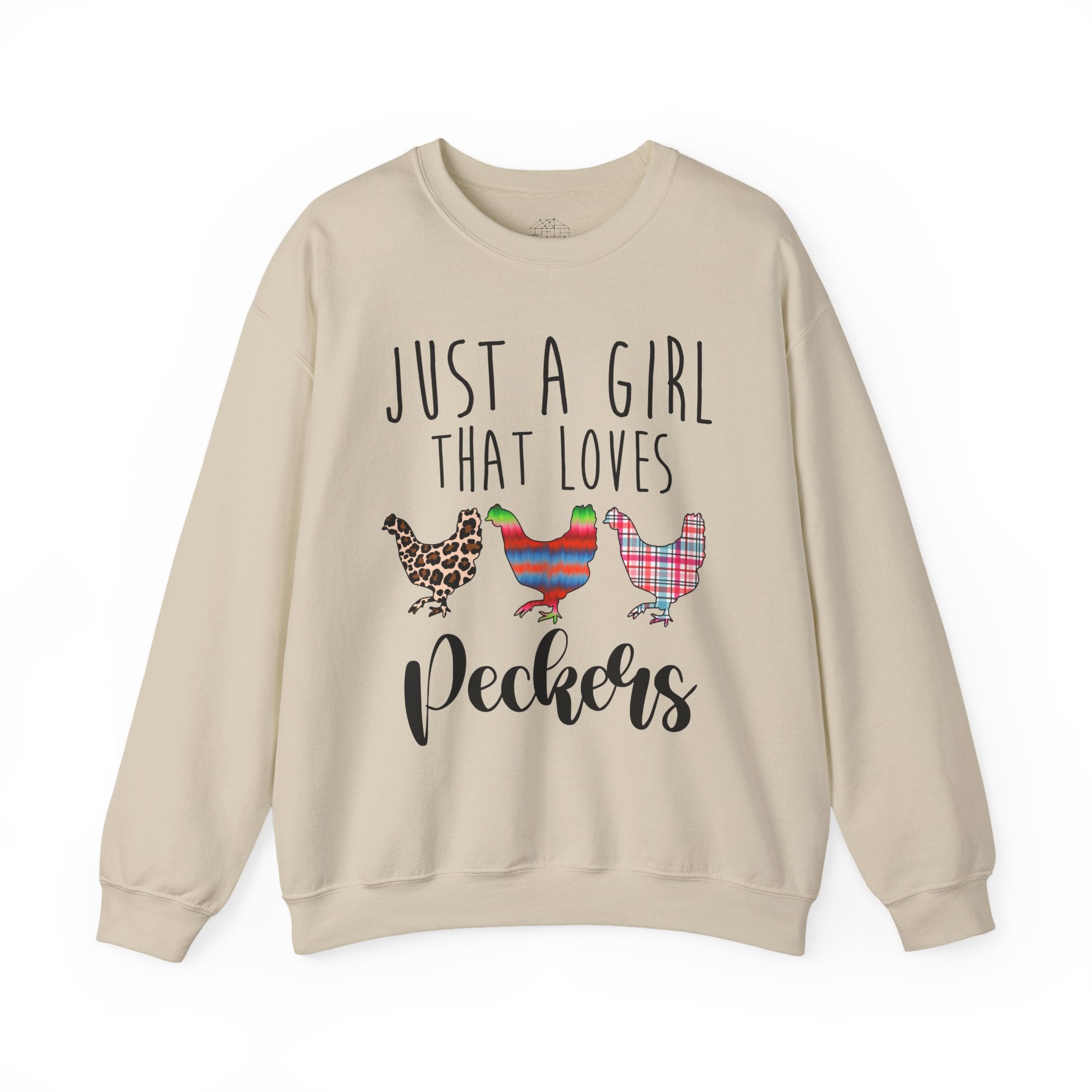 Just a Girl That Loves Peckers Sweatshirt – Funny Chicken Crewneck, Farmhouse Homestead Chicken Mom Pullover