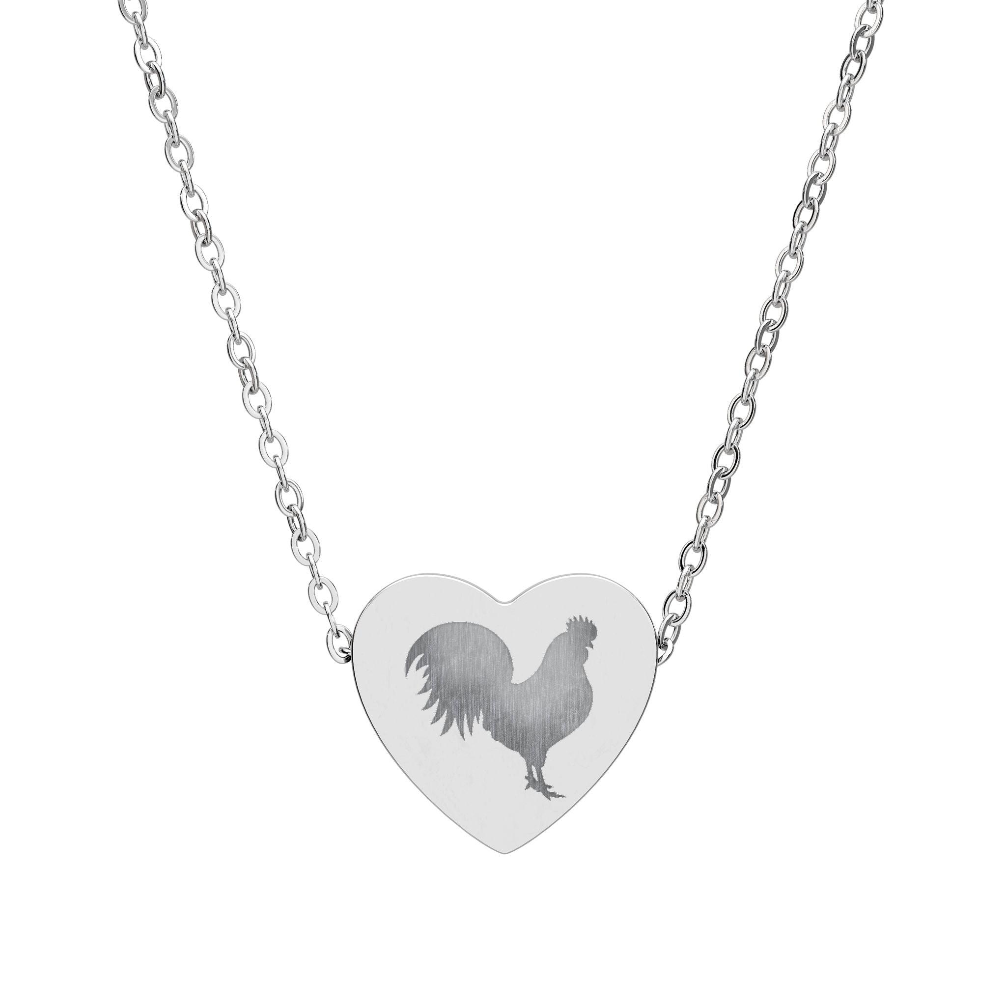 Rooster Heart Necklace – Chicken Lover Jewelry, Farmhouse Stainless Steel Necklace, Poultry Lover Gift