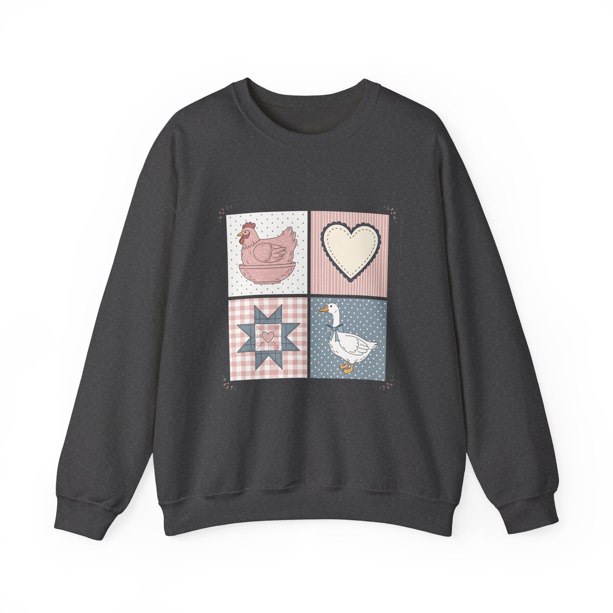 Cottagecore Chicken Patchwork Sweatshirt – Farmhouse Chicken & Goose Crewneck, Cozy Country Homestead Pullover