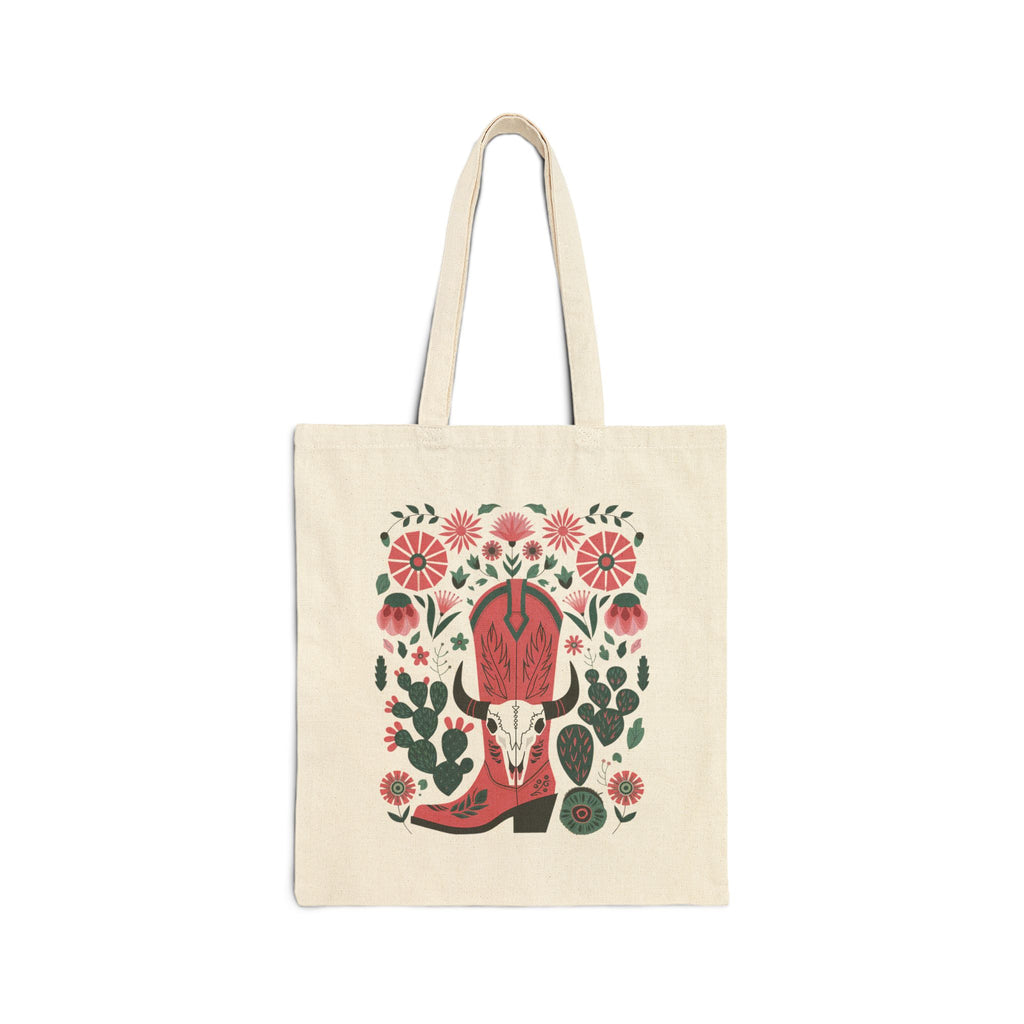 Western Floral Cowboy Boot Tote Bag | Cow Skull Canvas Tote | Boho Western Market Bag | Rustic Cowgirl Tote | Farmhouse Tote Bag | Gumpert Homestead