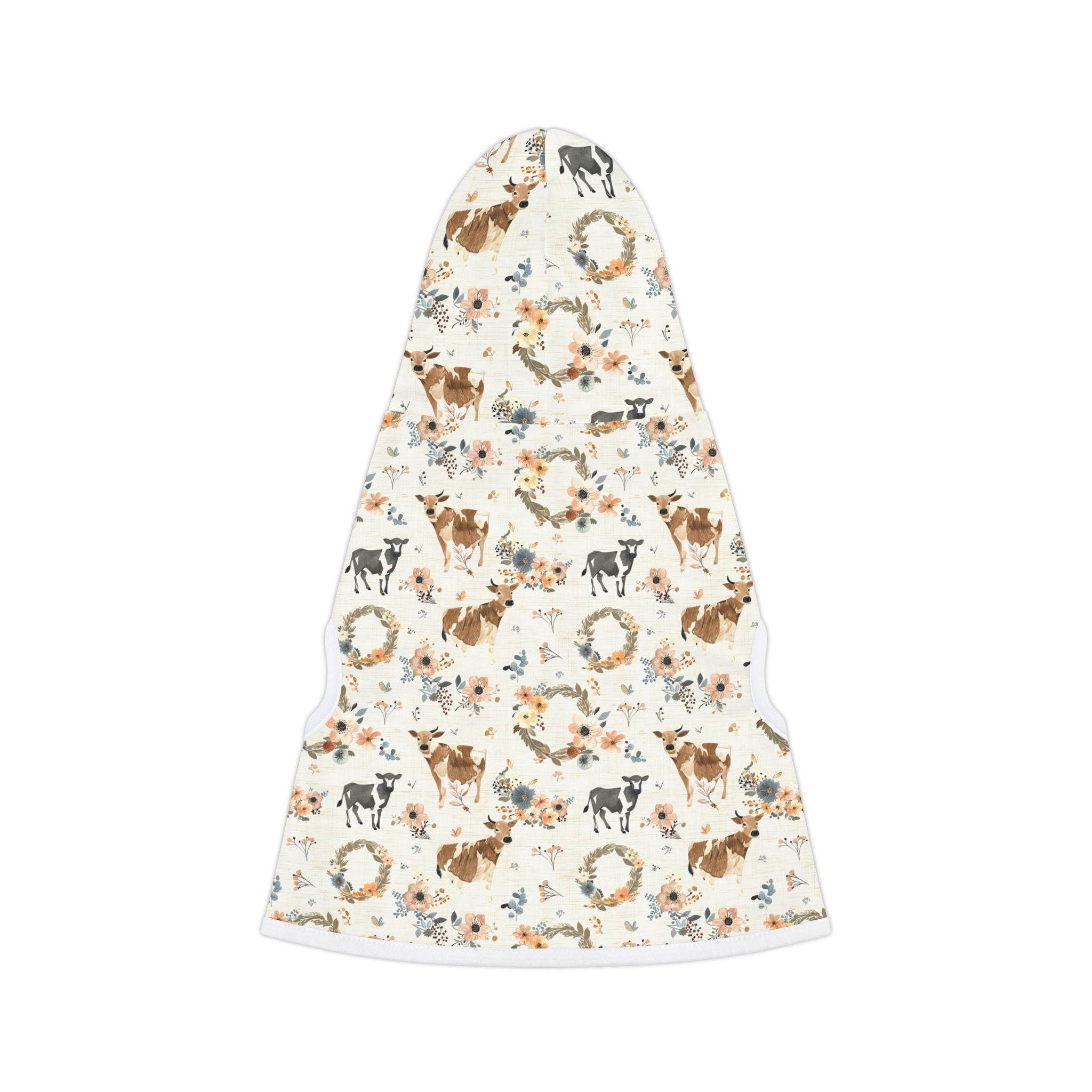 Floral Cow Pet Hoodie | Farmhouse Cattle Dog Hoodie | Cottagecore Farm Animal Pet Sweater | Rustic Cow Print Puppy Hoodie | Country Homestead Pet Apparel | Cozy Farm Life Dog Outfit