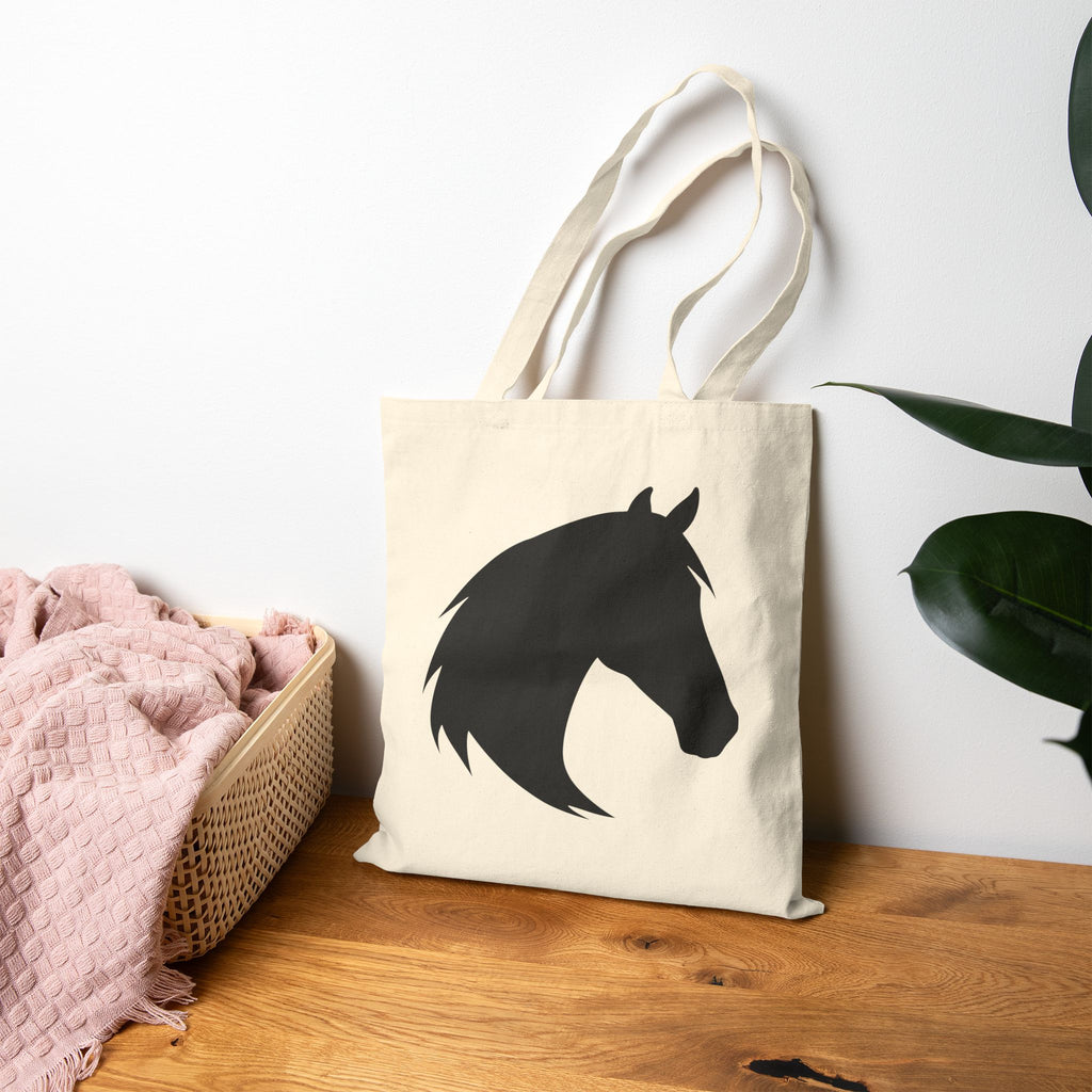 Horse Head Silhouette Canvas Tote Bag | Equestrian Farm Tote | Minimalist Horse Lover Market Bag | Rustic Farmhouse Country Tote