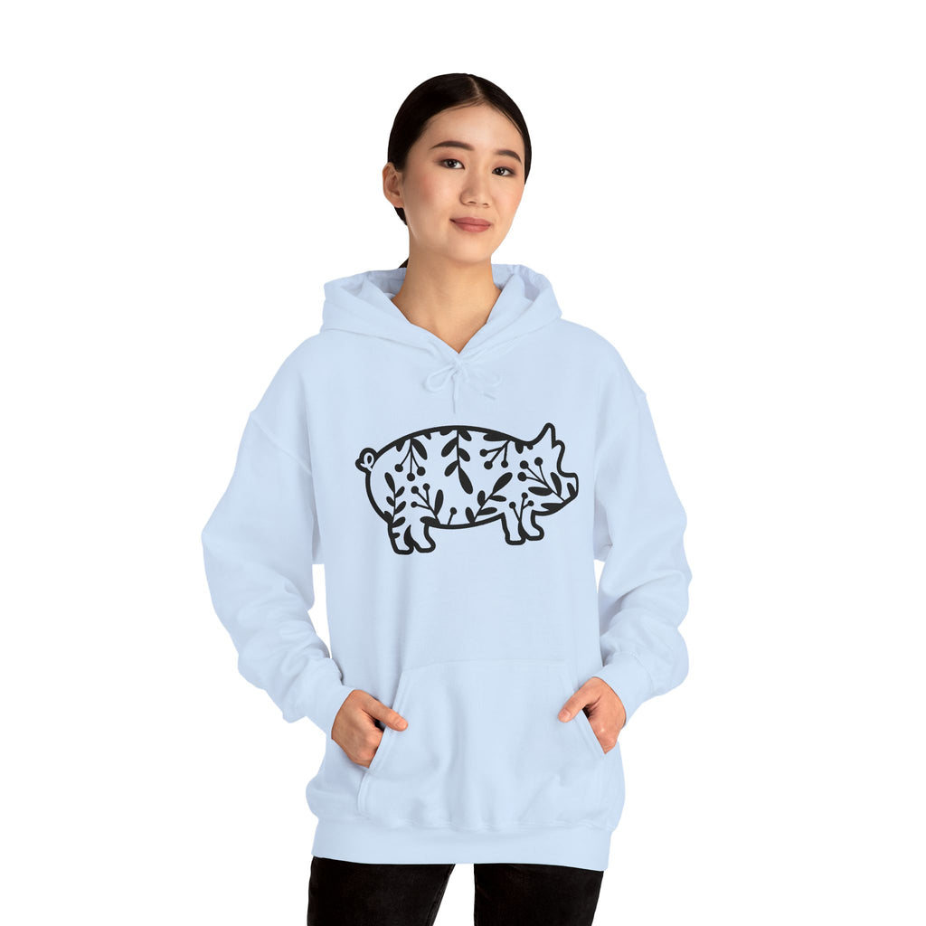 Floral Pig Silhouette Hoodie – Farm Life Sweatshirt, Pig Lover Pullover, Homestead Hoodie, Mini Pig Apparel, Farm Animal Hoodie, Country Living Unisex Hoodie