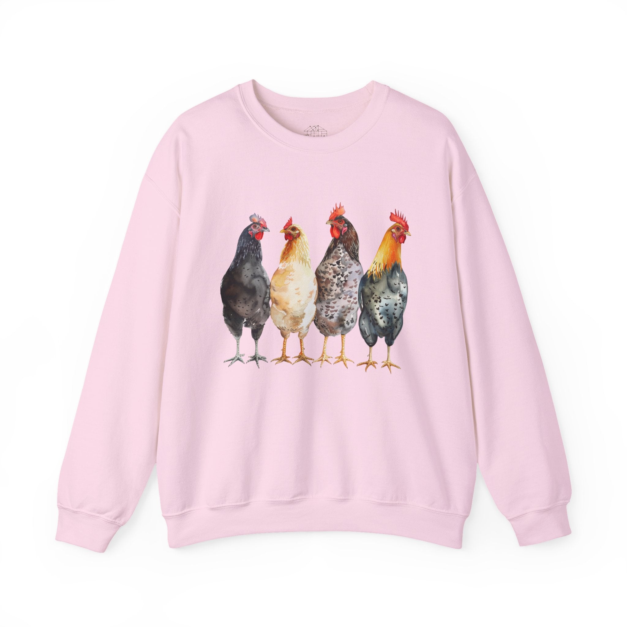Chicken Flock Sweatshirt – Farmhouse Hen Lineup Crewneck, Cozy Homestead Chicken Mom Pullover, Unisex Gildan 18000