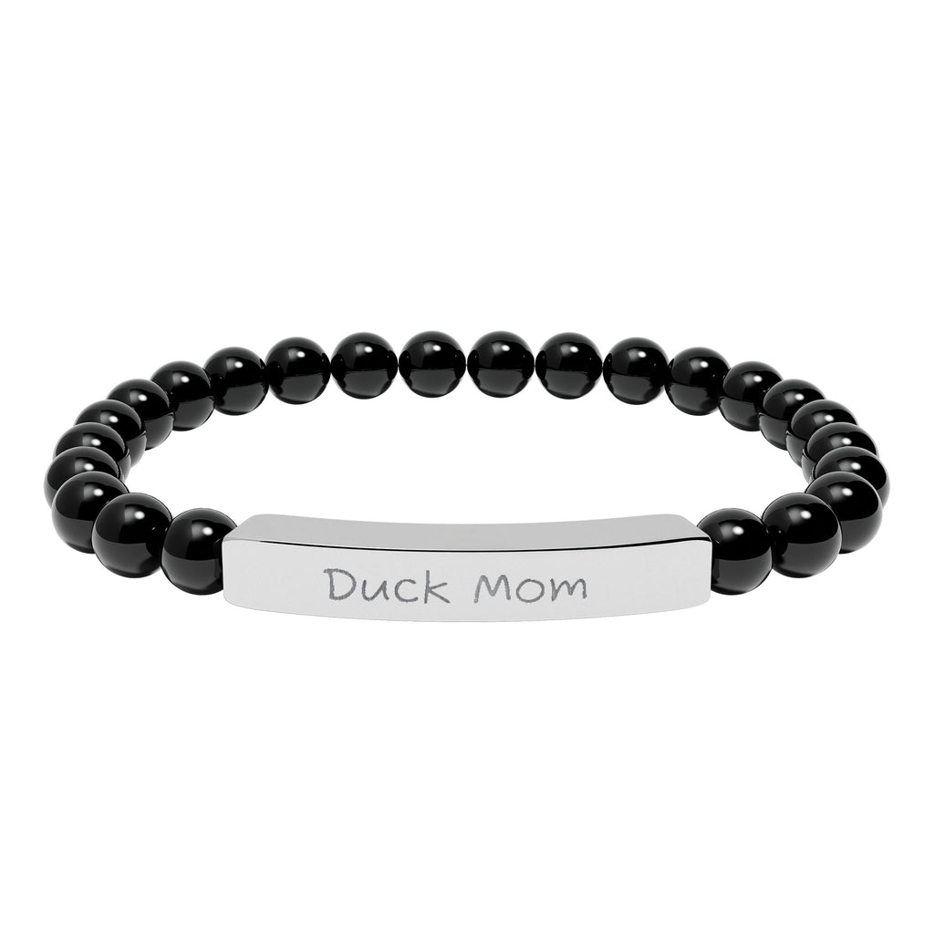 Duck Mom Natural Stone Stretch Bracelet – Engraved Duck Lover Jewelry, Farm Mom Gift, Rustic Homestead Bracelet