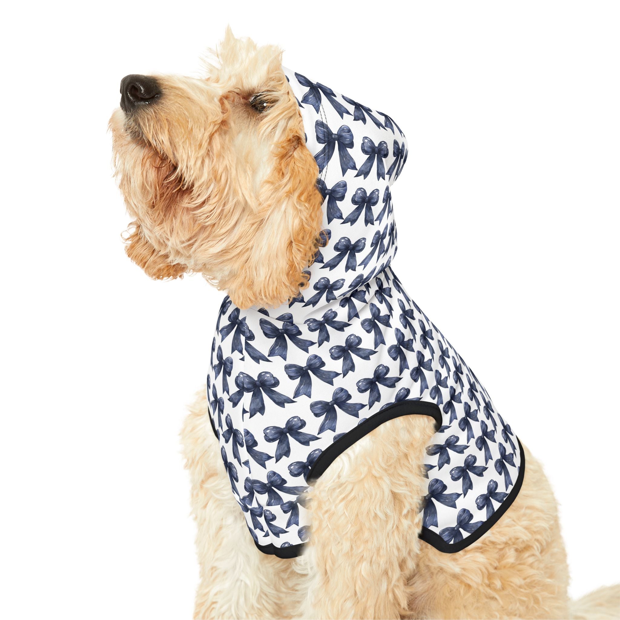 Navy Coquette Bows Cute Pet Hoodie - Adorable Puppy Sweater, Small Dog Outfit, Furry Friend Gift, Pet Apparel, Animal Lover Present