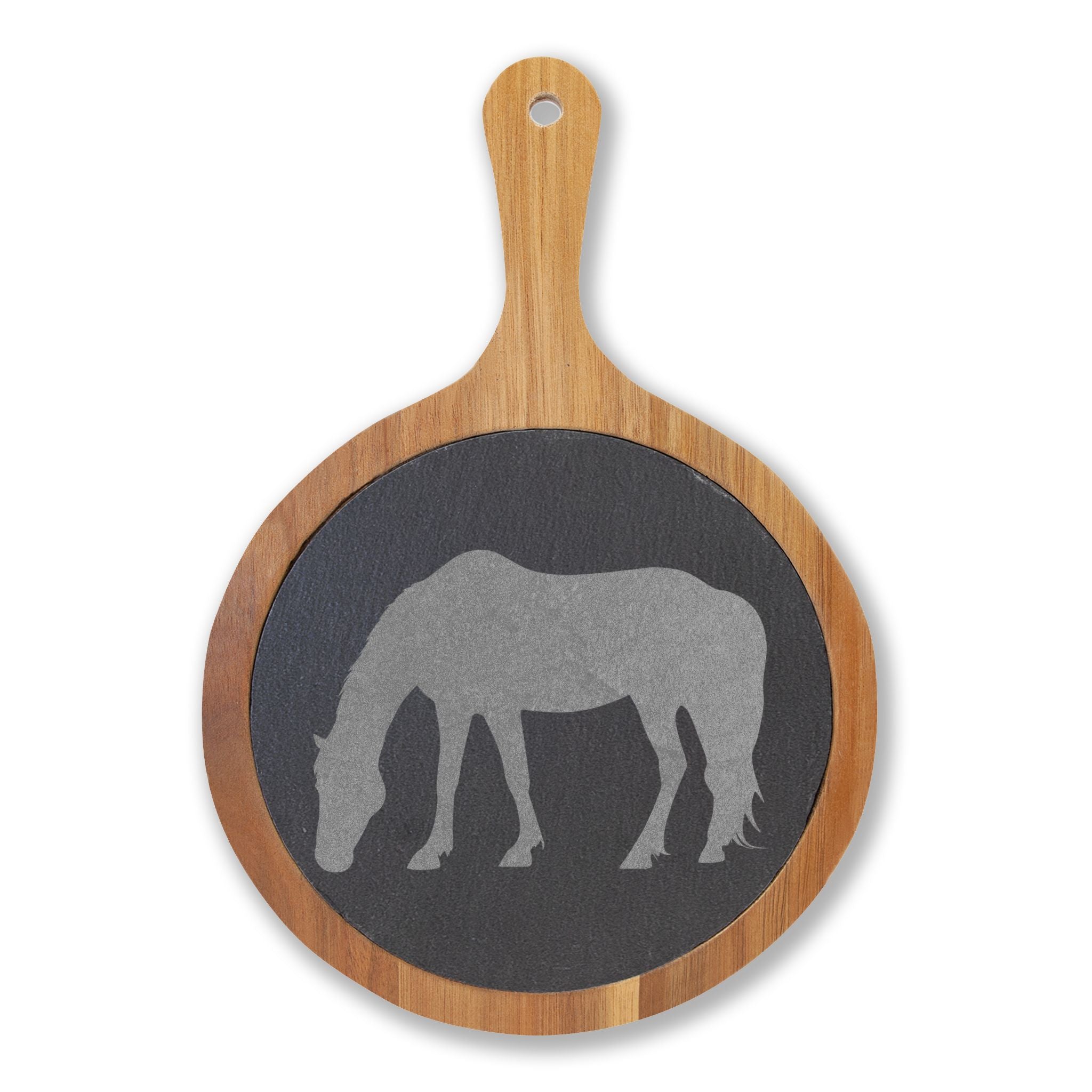 Horse Engraved Charcuterie Board Set | Slate Cheese Board with Knives | Farmhouse Equestrian Serving Board | Rustic Ranch Kitchen Gift