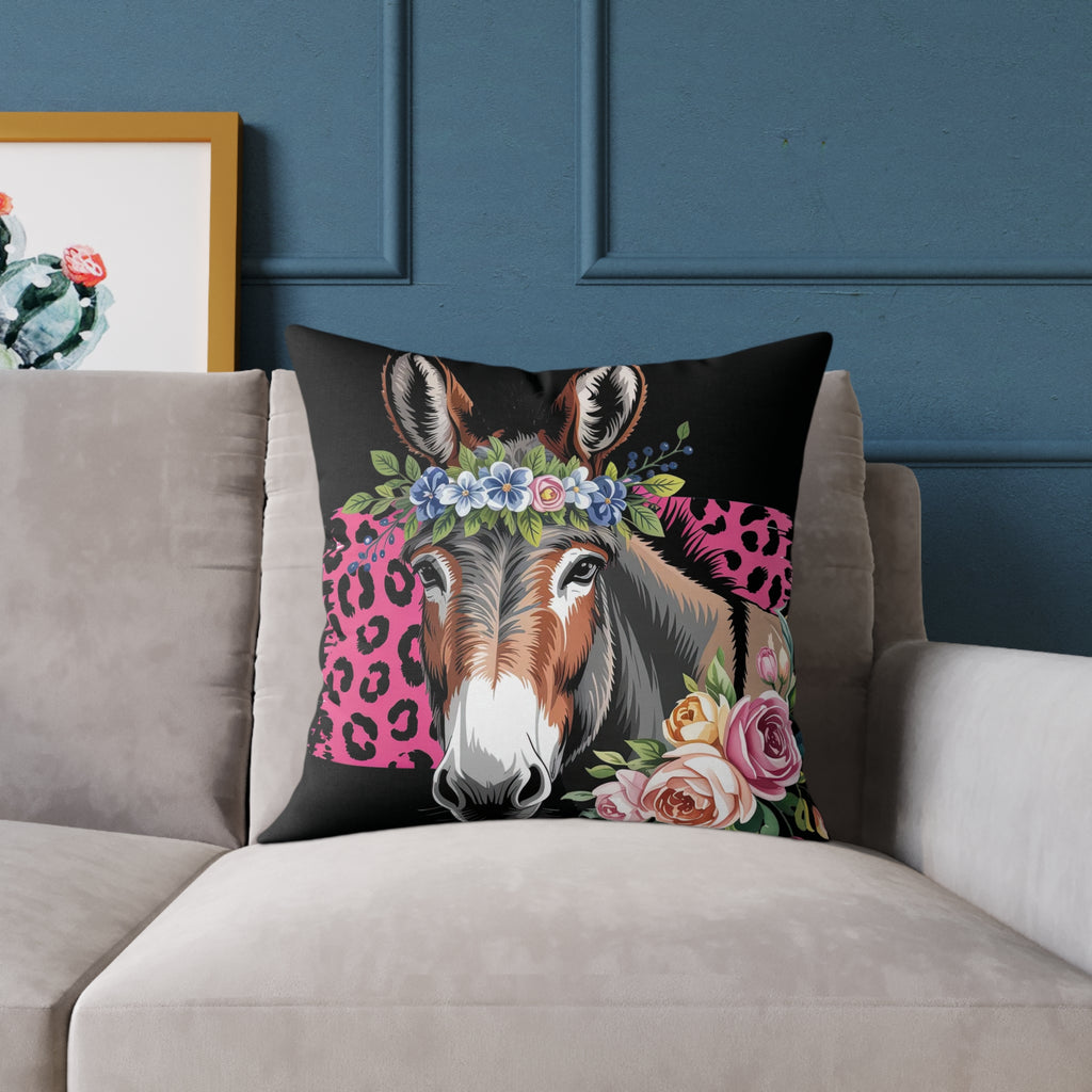 Floral Donkey Throw Pillow | Farmhouse Donkey Accent Pillow | Pink Western Animal Decor Cushion | Rustic Country Home Decor | Gumpert Homestead