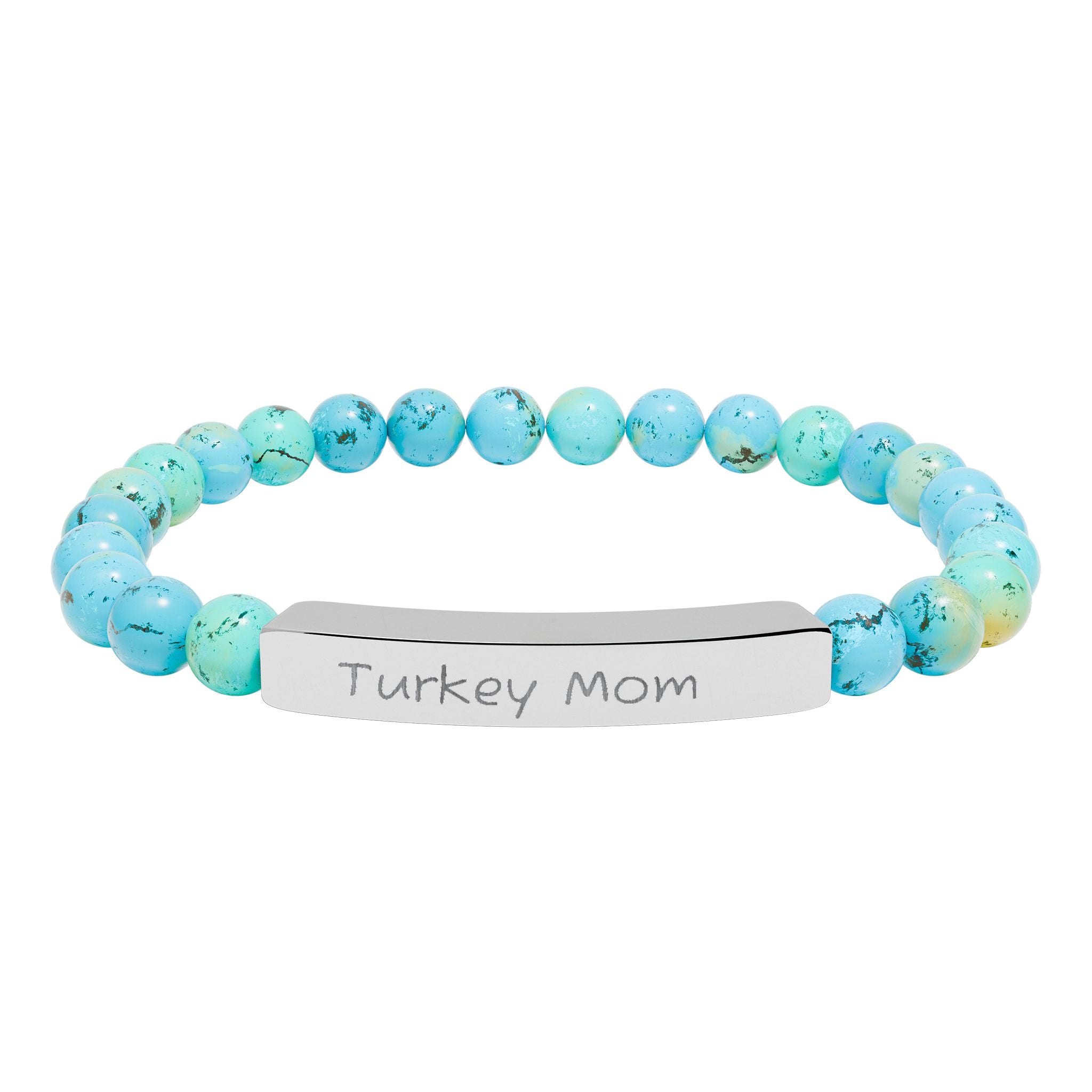 Turkey Mom Natural Stone Stretch Bracelet – Engraved Turkey Lover Jewelry, Farm Mom Gift, Rustic Homestead Bracelet