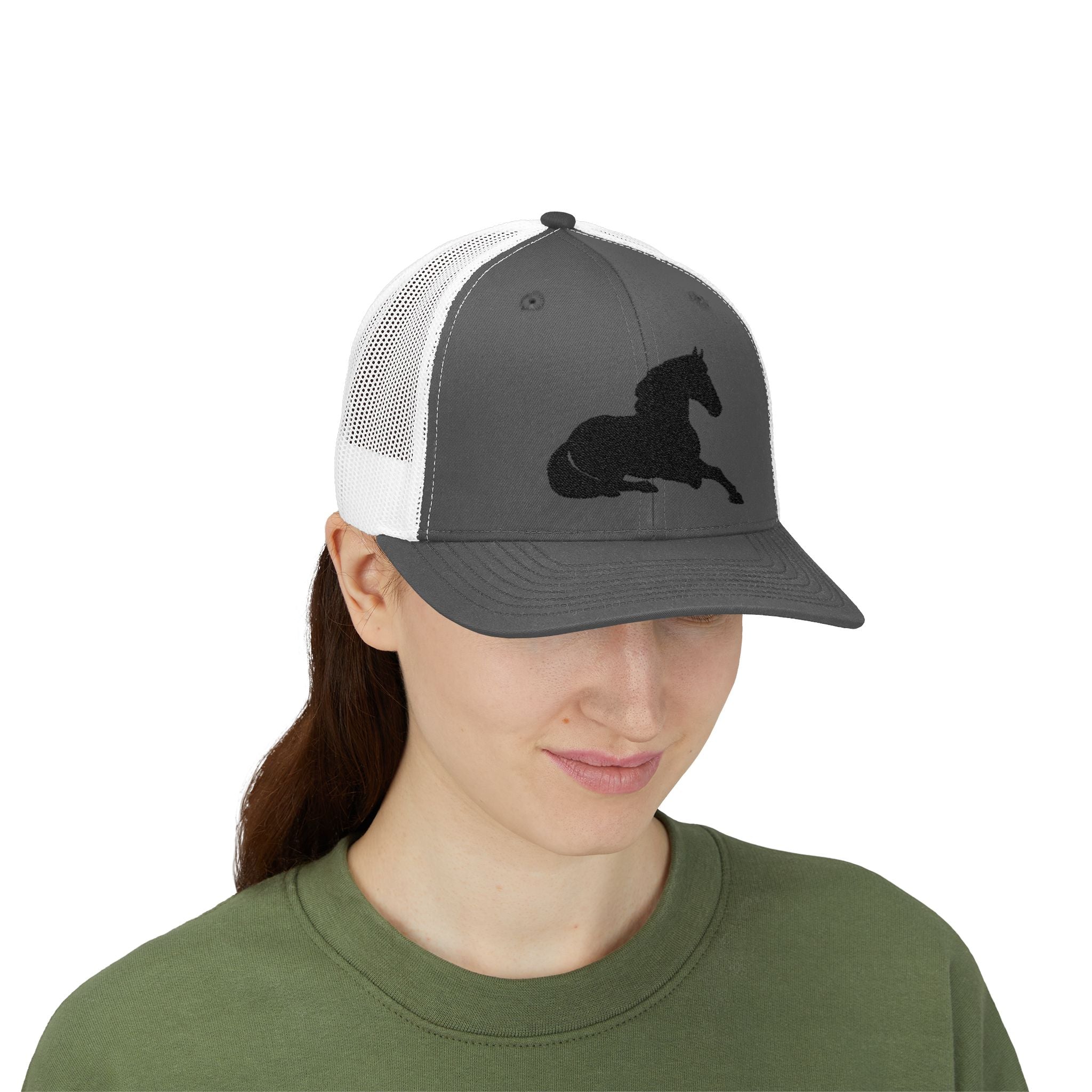 Resting Horse Trucker Hat | Laying Horse Silhouette Mesh Snapback Cap | Western Ranch Horse Lover Hat | Rustic Farm Life Cowboy Cowgirl Cap