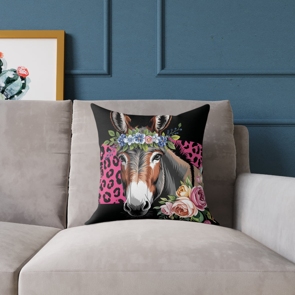 Floral Donkey Throw Pillow | Farmhouse Donkey Accent Pillow | Pink Western Animal Decor Cushion | Rustic Country Home Decor | Gumpert Homestead