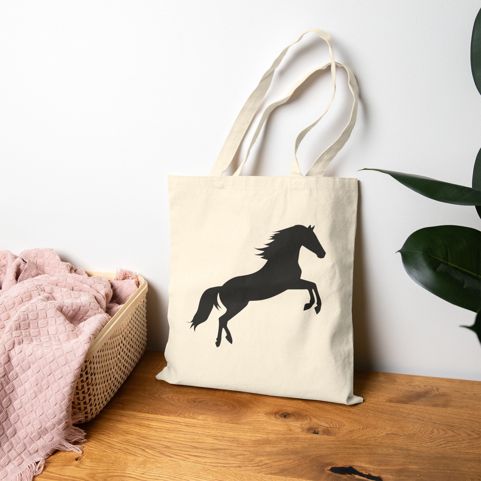 Rearing Horse Silhouette Canvas Tote Bag | Equestrian Farm Tote | Minimalist Horse Lover Market Bag | Rustic Farmhouse Country Tote