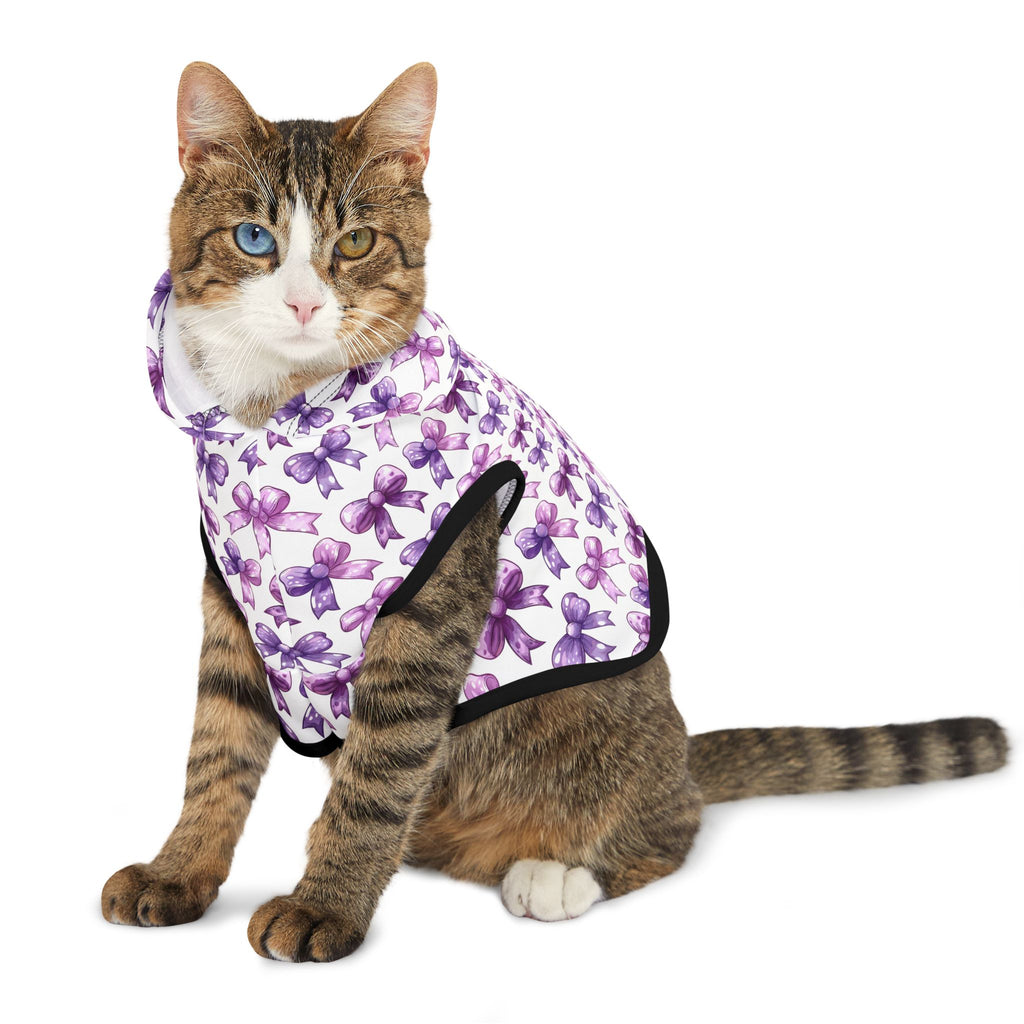 Purple Coquette Bows Cute Pet Hoodie - Adorable Puppy Sweater, Small Dog Outfit, Furry Friend Gift, Pet Apparel, Animal Lover Present