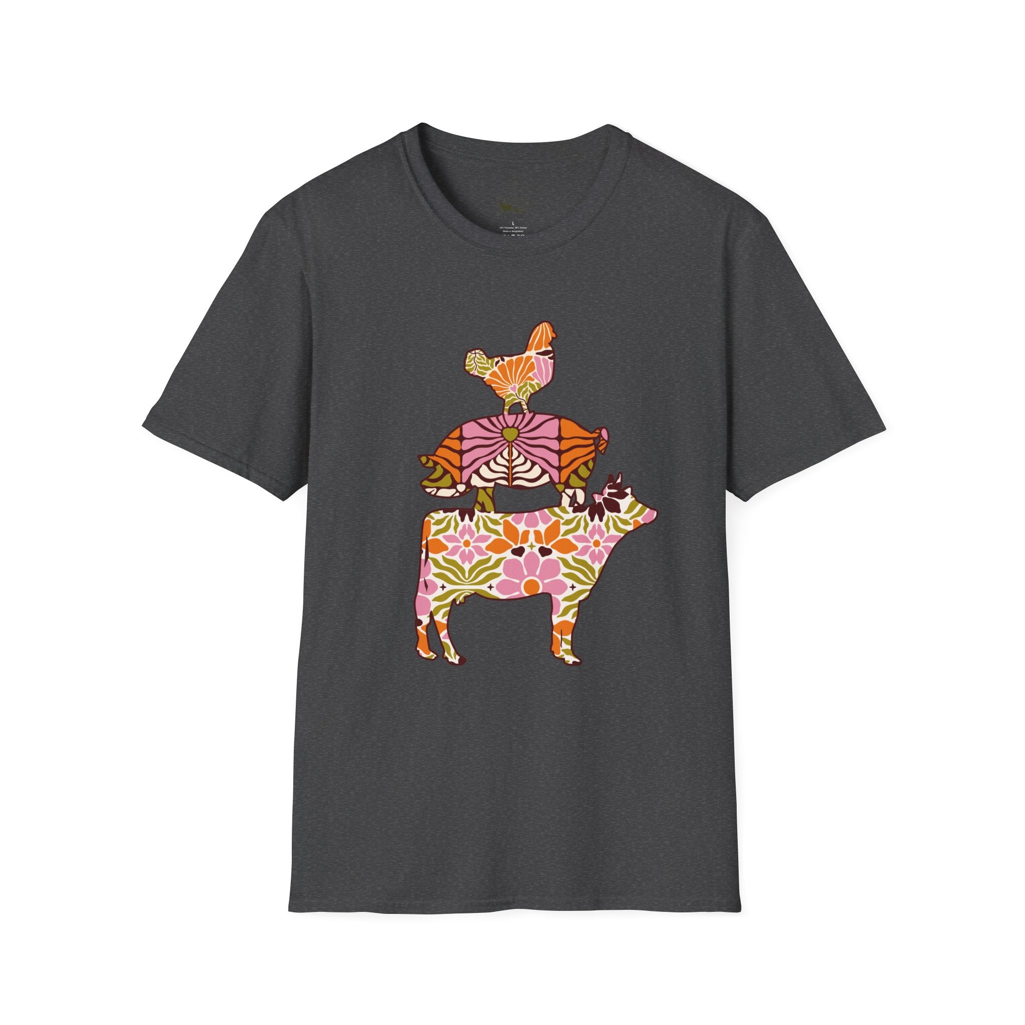 Floral Pig Stack T-Shirt – Cute Farm Pig Shirt, Cottagecore Pig Graphic Tee, Farm Life Animal Shirt, Homestead Apparel, Pig Lover Gift