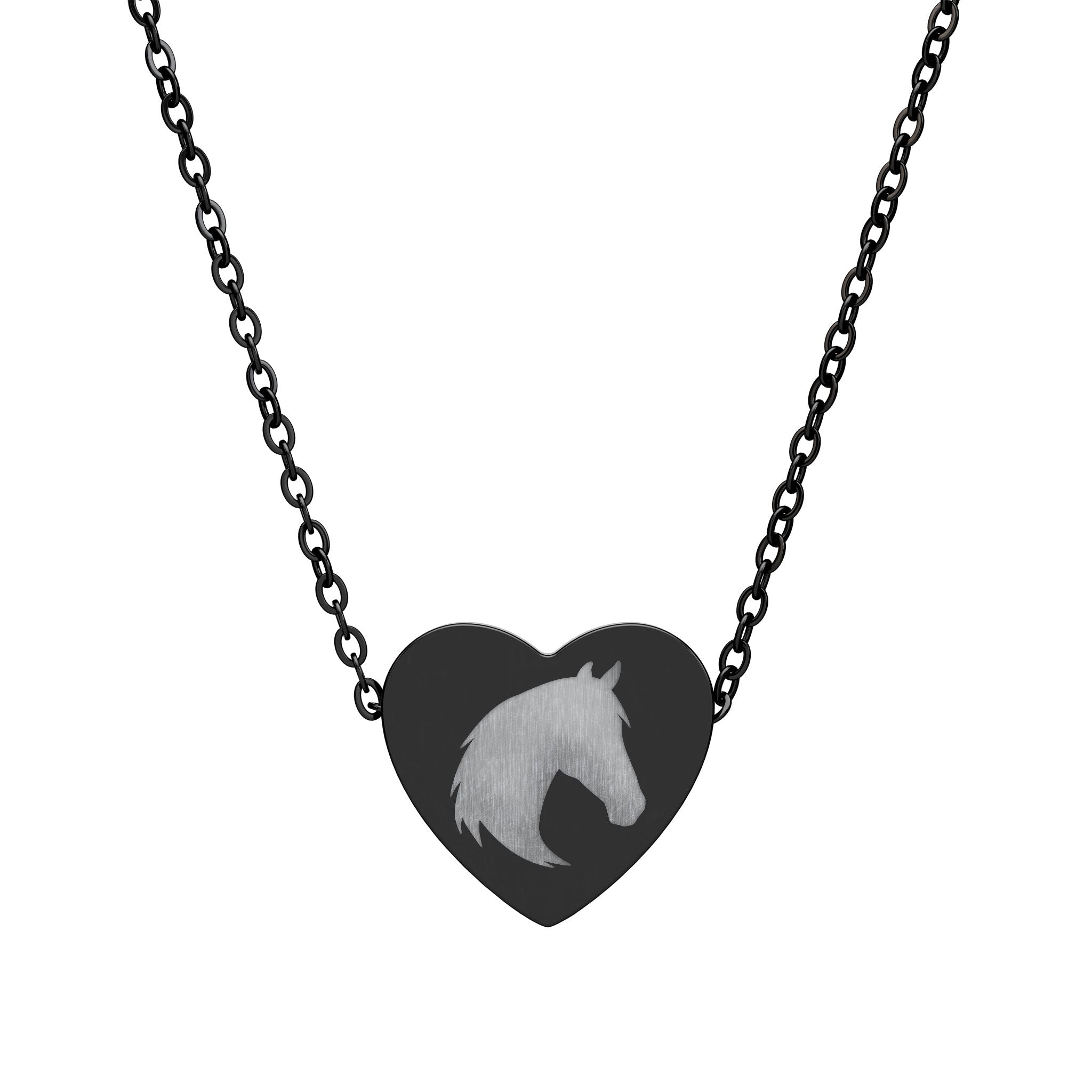Horse Head Heart Necklace | Equestrian Horse Lover Jewelry | Engraved Stainless Steel Heart Pendant | Cowgirl Ranch Horse Gift
