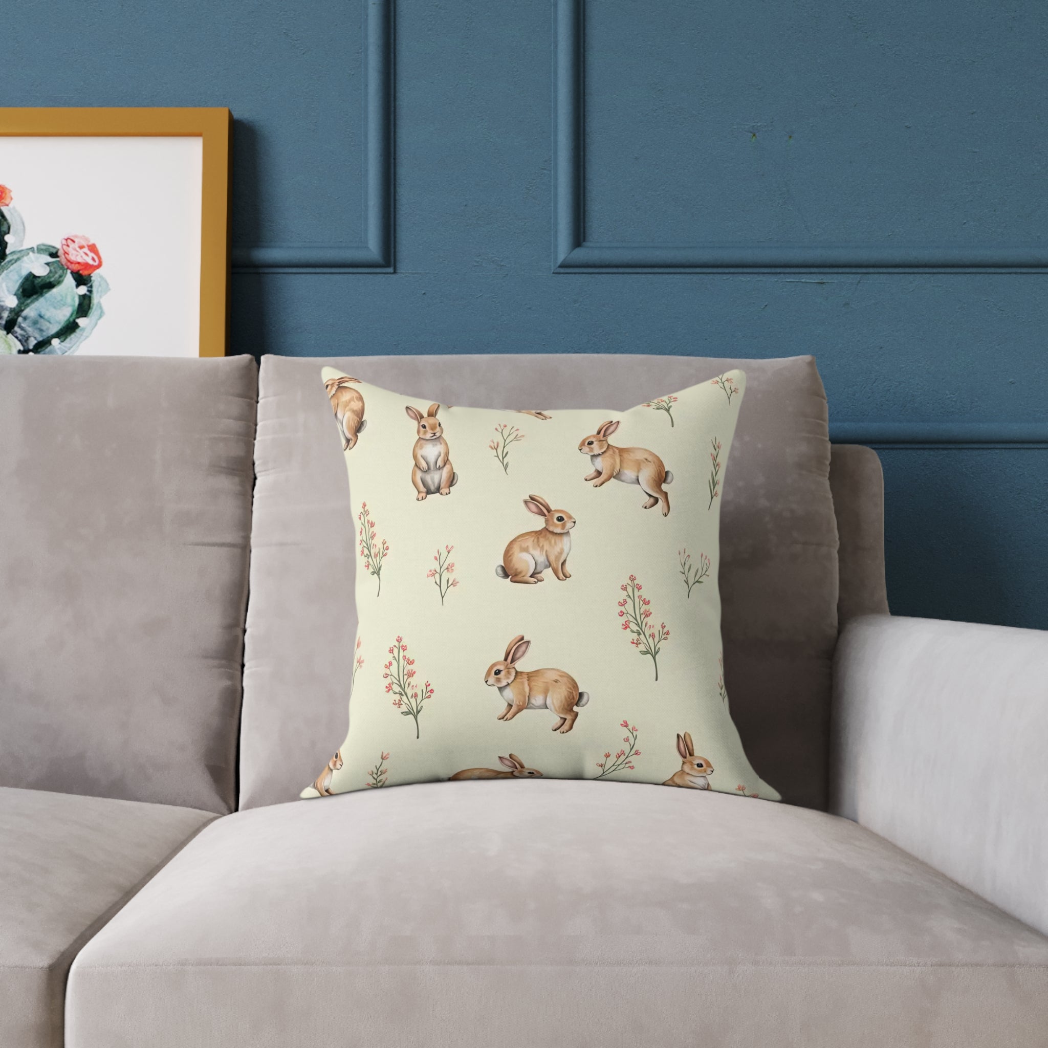 Cottagecore Bunny Throw Pillow | Rabbit Pattern Accent Pillow | Farmhouse Bunny Decor Cushion | Woodland Rabbit Home Decor | Gumpert Homestead