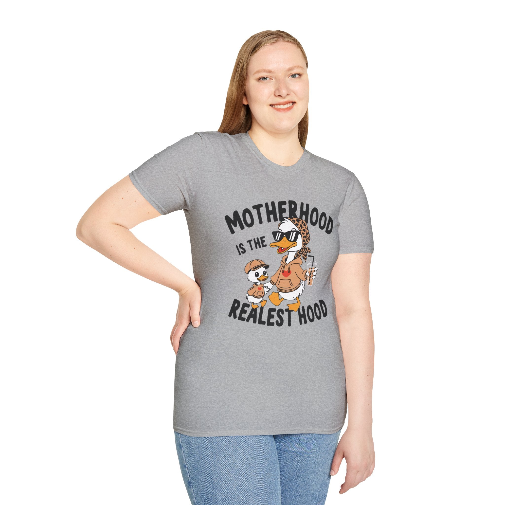 Motherhood Is the Realest Hood Funny Duck Mom Unisex T-Shirt | Farm Mom Graphic Tee