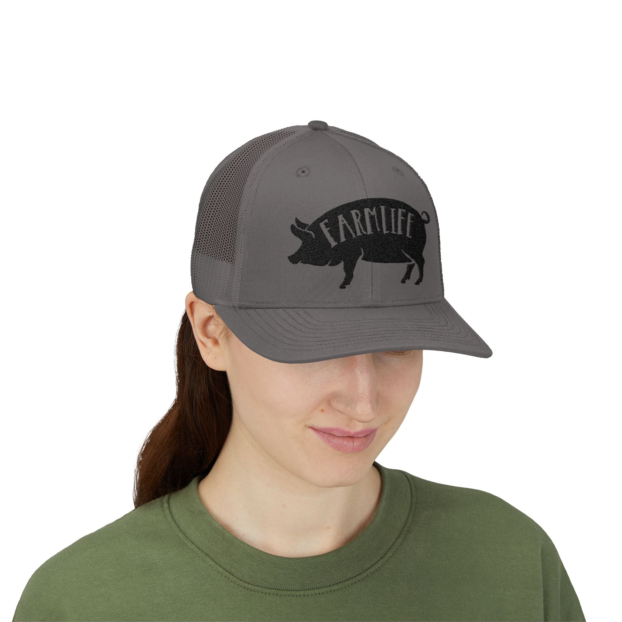 Farm Life Pig Snapback Trucker Hat – Rustic Farm Trucker Cap, Homestead Hat, Pig Lover Farm Cap, Country Lifestyle Mesh Hat