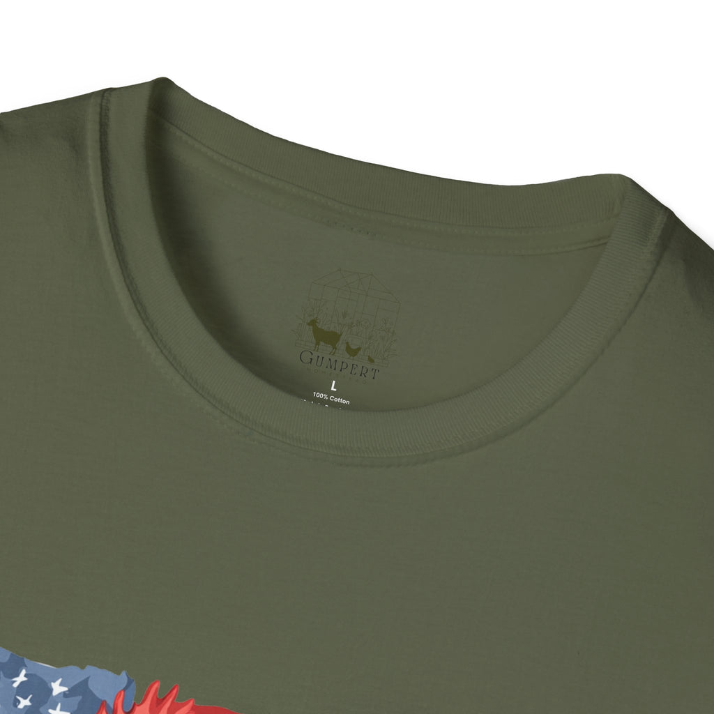 Patriotic Chicken T-Shirt – American Flag Hen Shirt, Farm Life Tee, 4th of July Chicken Shirt, Backyard Chicken Keeper Gift, Homestead Farm Apparel