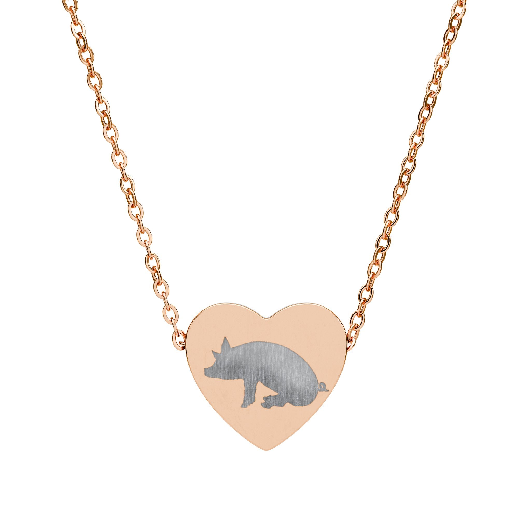 Sitting Pig Heart Necklace – Farm Pig Jewelry, Pig Lover Gift, Homestead Necklace, Mini Pig Pendant, Farm Animal Jewelry, Stainless Steel Engraved Heart Necklace