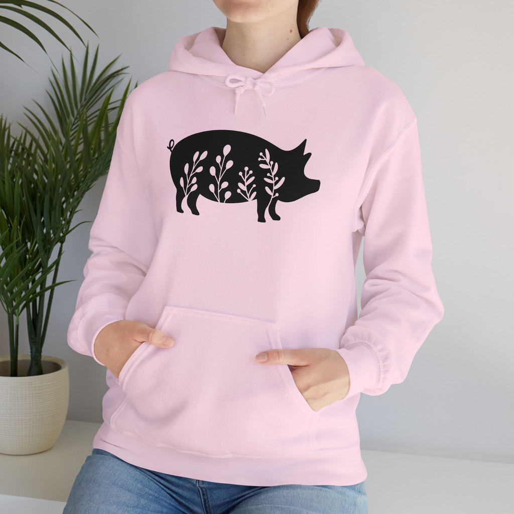 Floral Pig Silhouette Hoodie – Farm Life Sweatshirt, Pig Lover Pullover, Homestead Hoodie, Mini Pig Apparel, Farm Animal Hoodie, Country Living Unisex Hoodie
