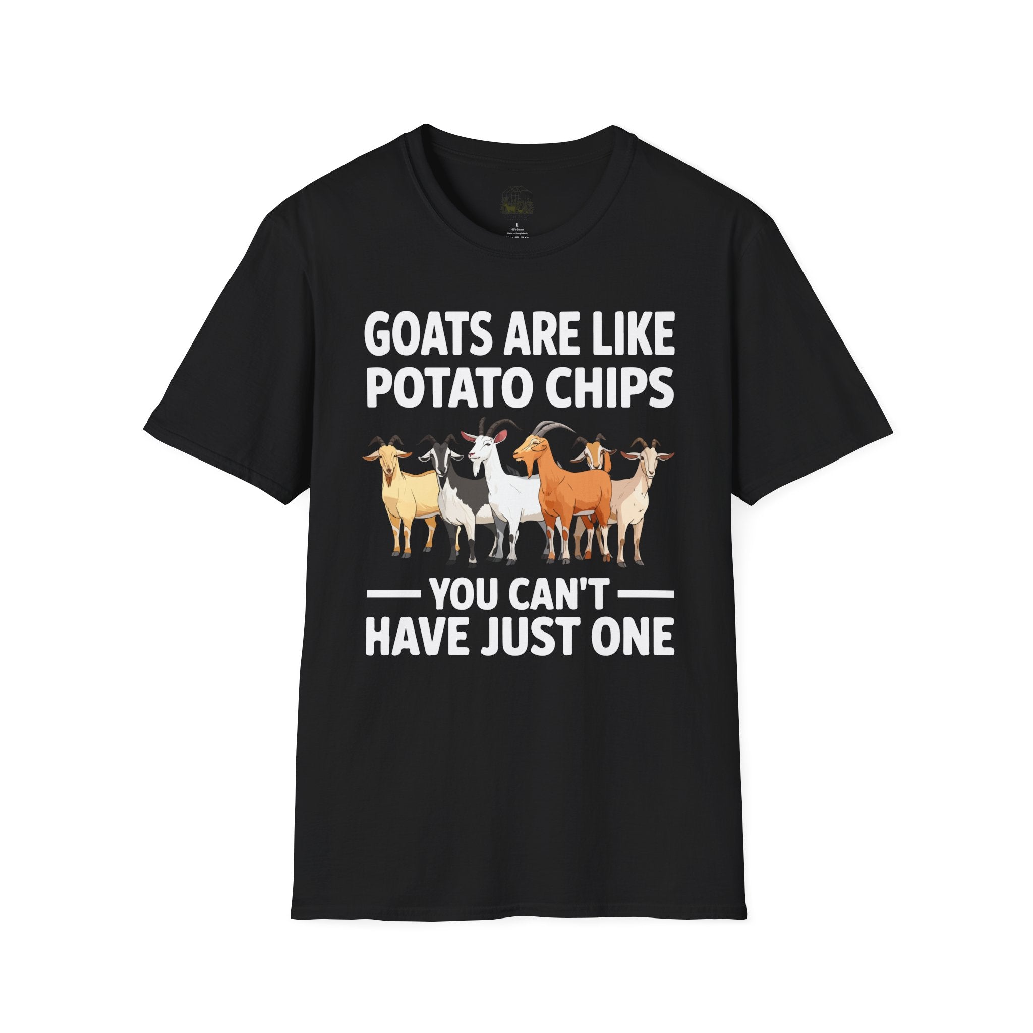 “Goats Are Like Potato Chips – You Can’t Have Just One” Funny Goat Lover Unisex T-Shirt | Farm Life Goat Tee