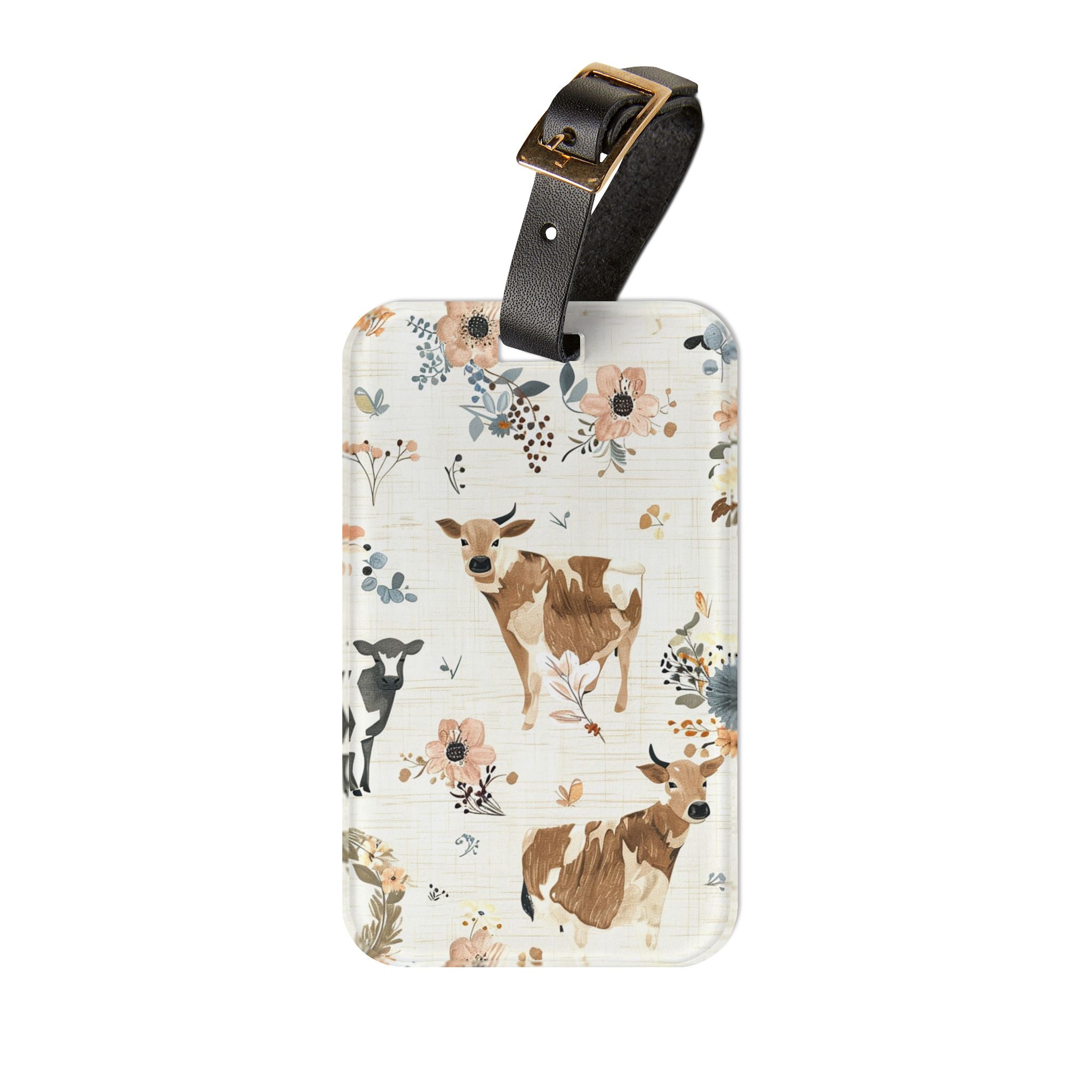 Cow Luggage Tag | Farmhouse Travel Accessory | Floral Cow Suitcase Tag | Rustic Farm Animal Bag Identifier | Gumpert Homestead