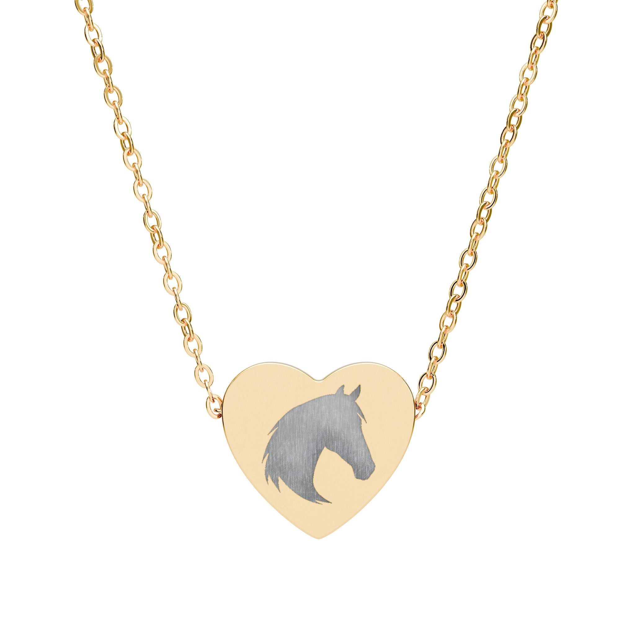 Horse Head Heart Necklace | Equestrian Horse Lover Jewelry | Engraved Stainless Steel Heart Pendant | Cowgirl Ranch Horse Gift