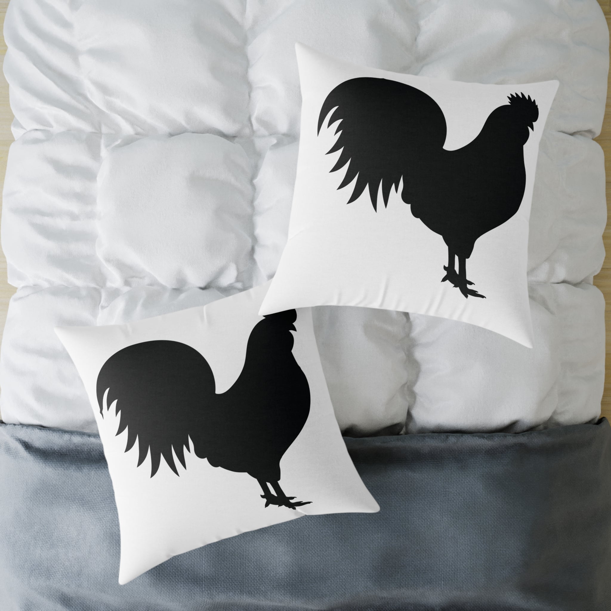 Farmhouse Rooster Silhouette Throw Pillow – Rustic Chicken Decor Cushion, Neutral Country Homestead Accent Pillow