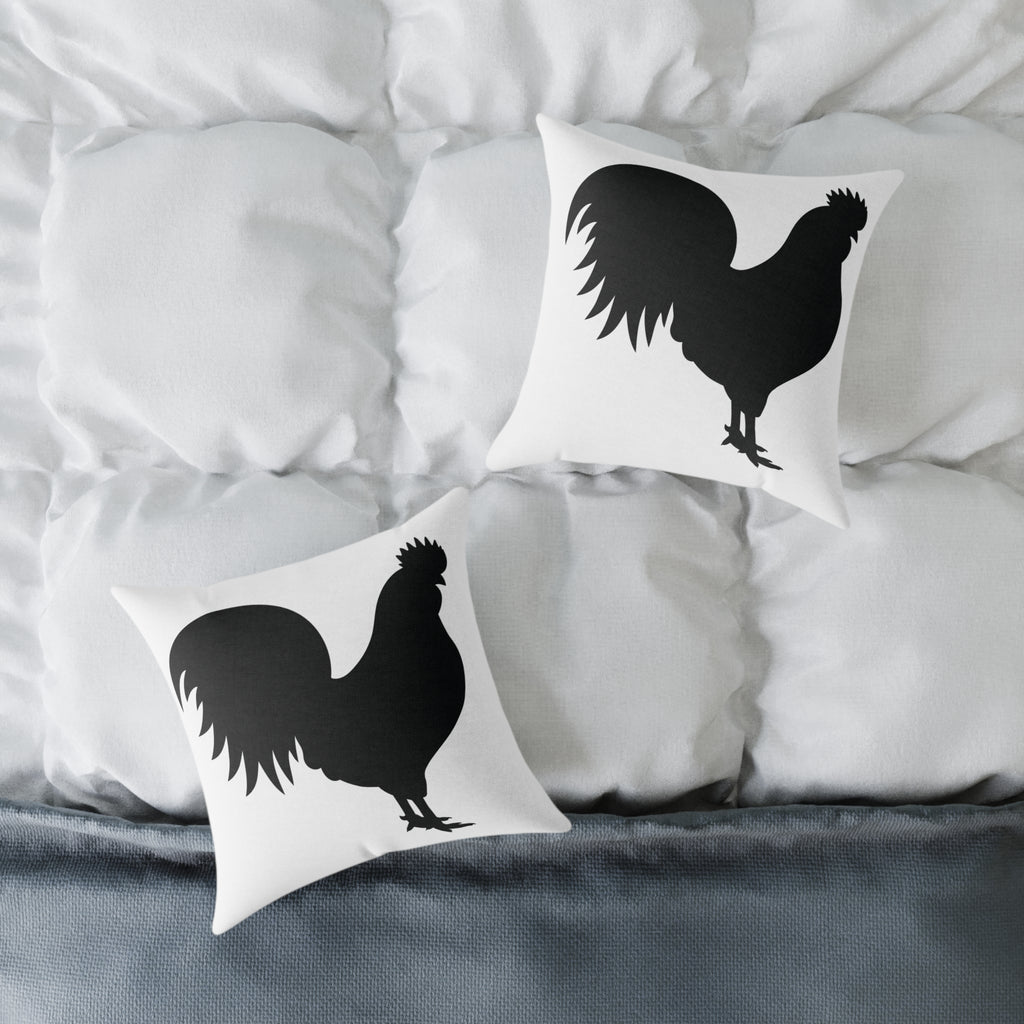 Farmhouse Rooster Silhouette Throw Pillow – Rustic Chicken Decor Cushion, Neutral Country Homestead Accent Pillow