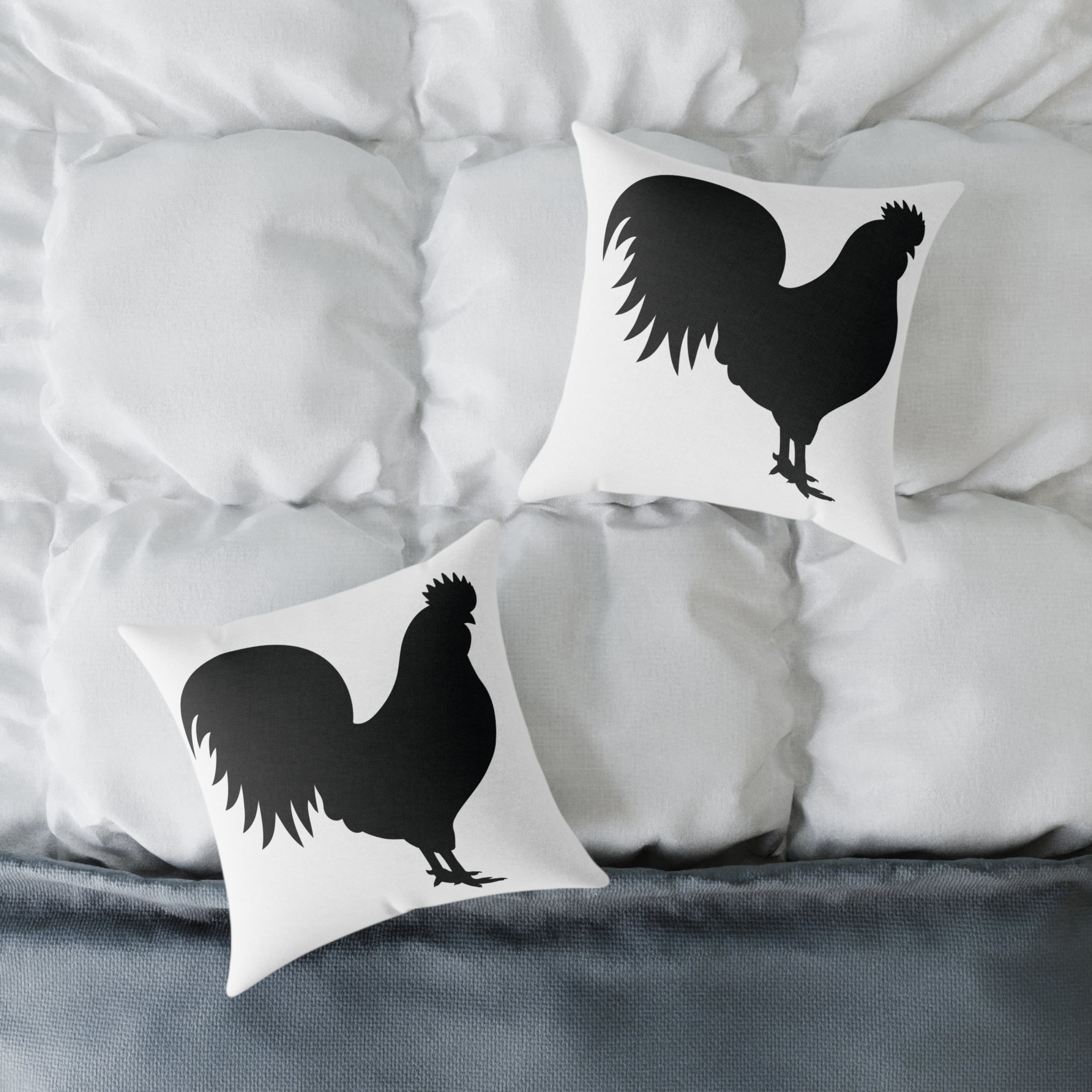 Farmhouse Rooster Silhouette Throw Pillow – Rustic Chicken Decor Cushion, Neutral Country Homestead Accent Pillow