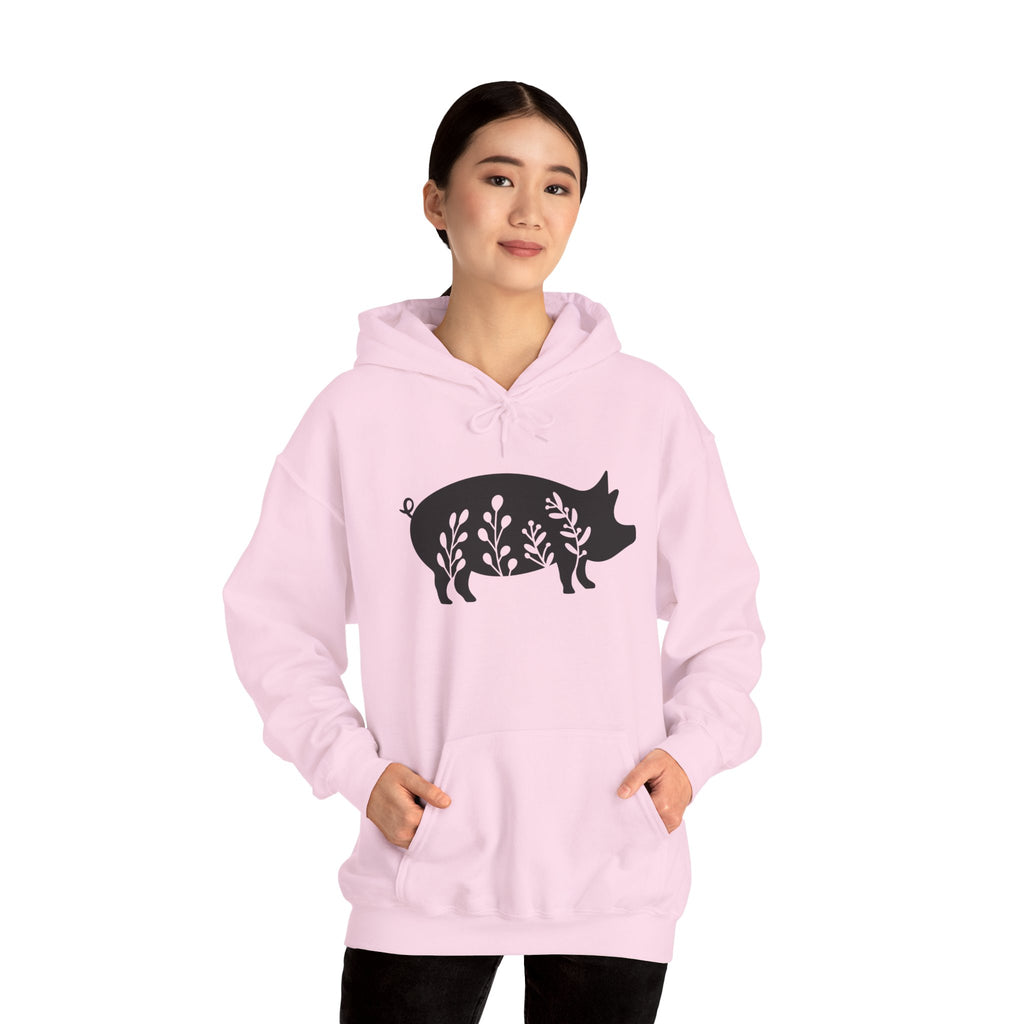 Floral Pig Silhouette Hoodie – Farm Life Sweatshirt, Pig Lover Pullover, Homestead Hoodie, Mini Pig Apparel, Farm Animal Hoodie, Country Living Unisex Hoodie