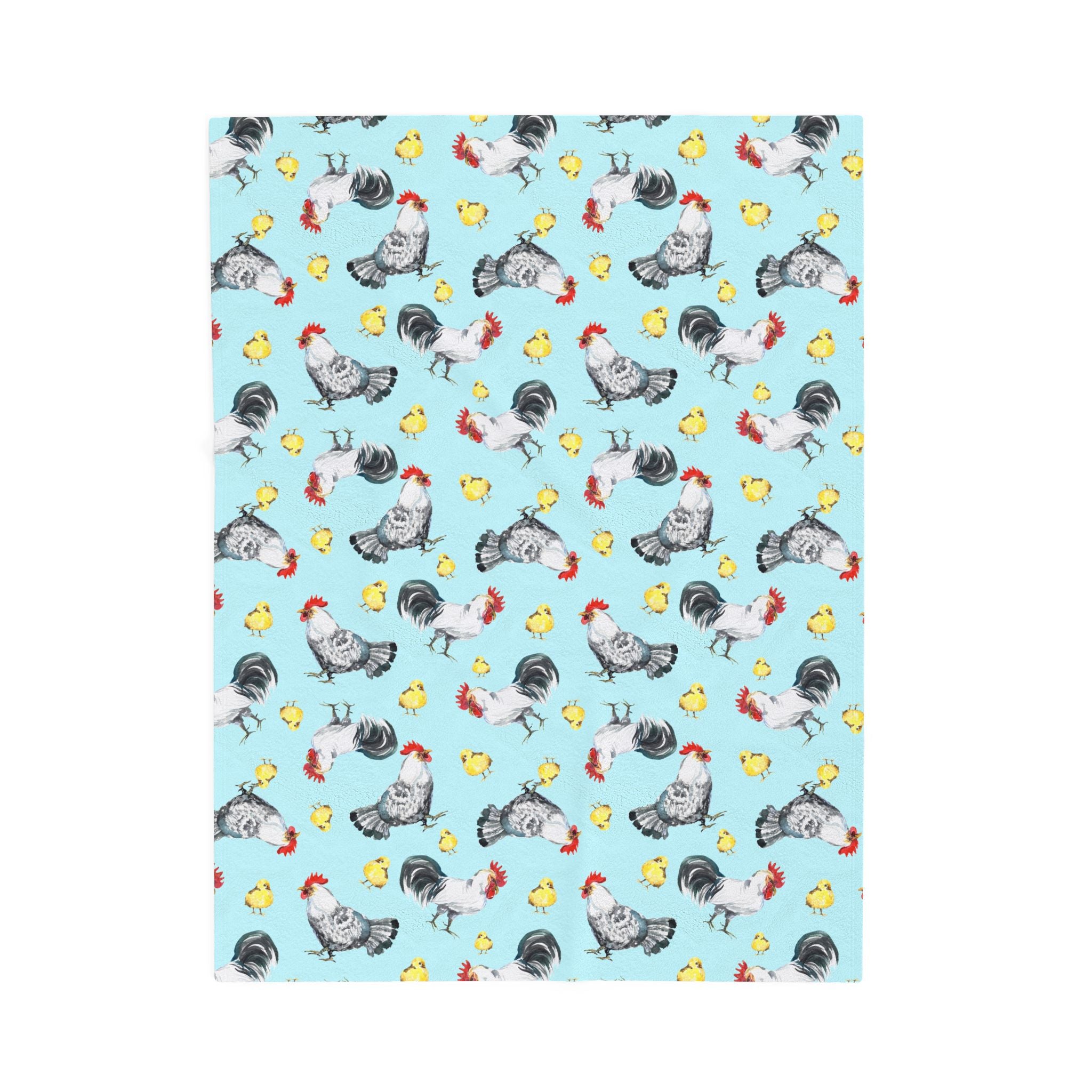 Chicken & Chicks Velveteen Plush Blanket – Farmhouse Rooster Throw, Cozy Country Cottagecore Home Decor