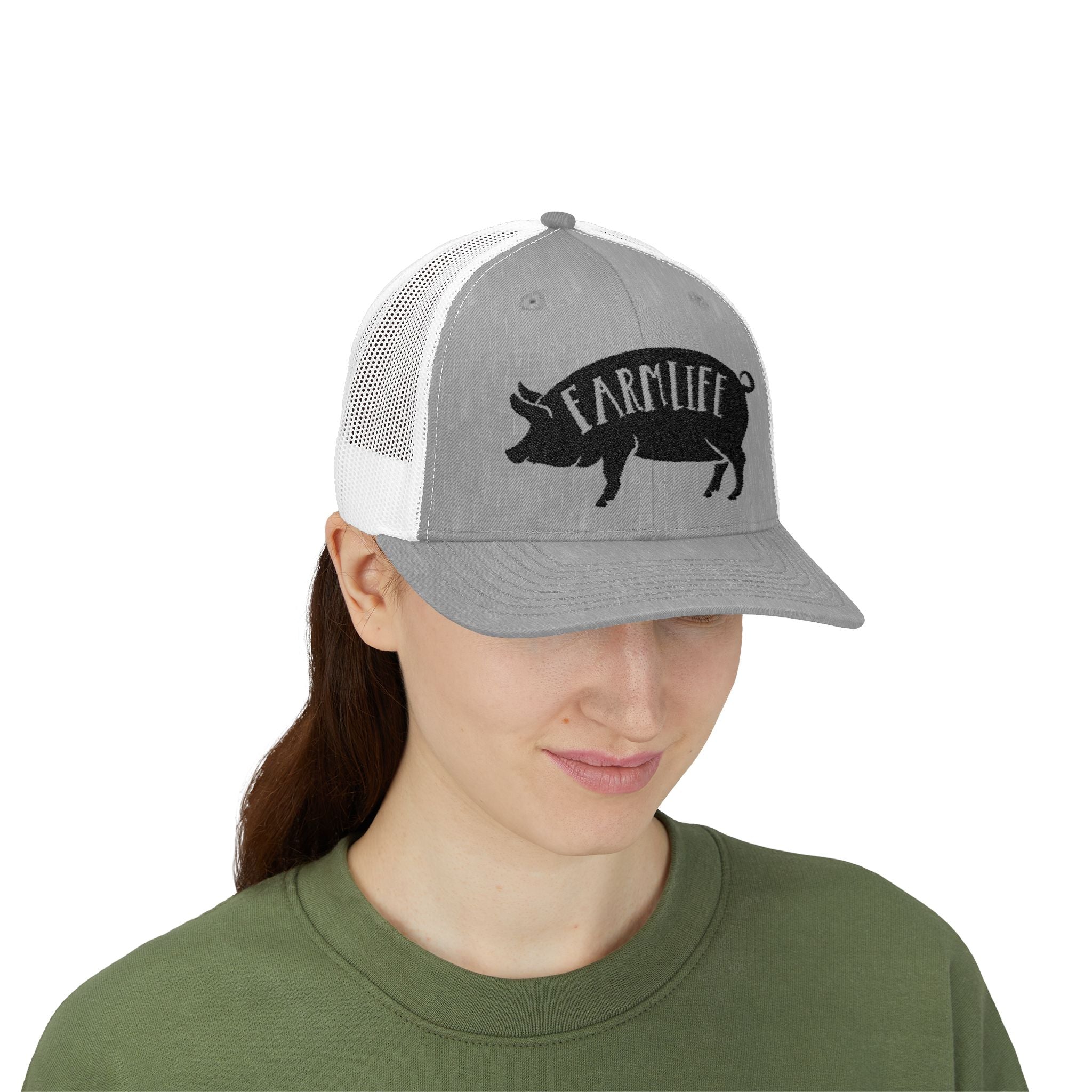 Farm Life Pig Snapback Trucker Hat – Rustic Farm Trucker Cap, Homestead Hat, Pig Lover Farm Cap, Country Lifestyle Mesh Hat