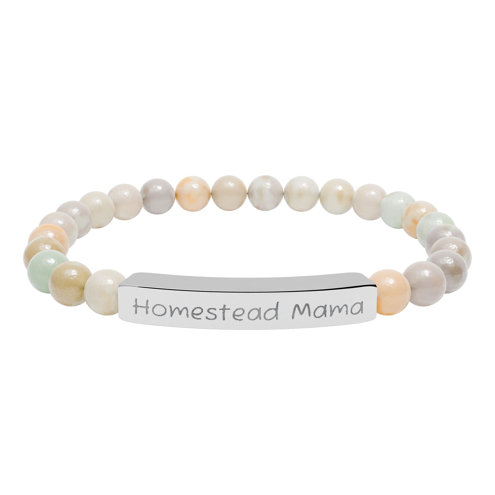 Homestead Mama Natural Stone Stretch Bracelet – Engraved Farmhouse Jewelry, Rustic Homesteader Gift, Farm Mom Bracelet
