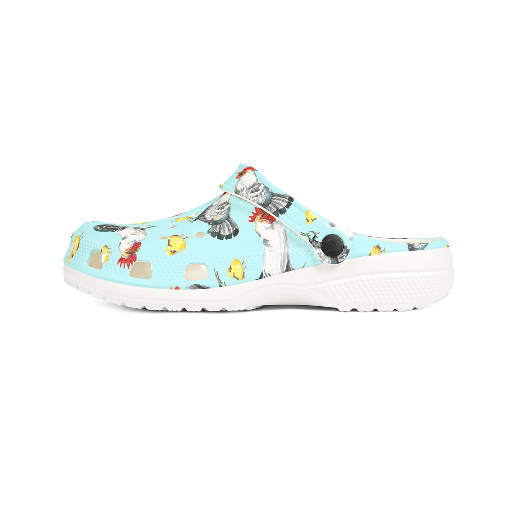 Chicken Print EVA Clogs – Farm Life Chicken Shoes, Backyard Chicken Slip-On, Homestead Comfort Clogs