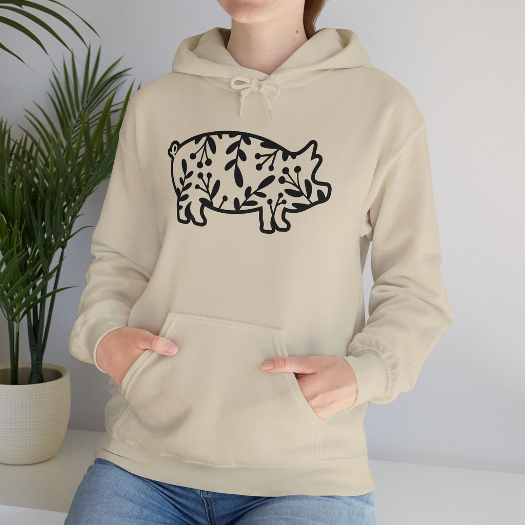 Floral Pig Silhouette Hoodie – Farm Life Sweatshirt, Pig Lover Pullover, Homestead Hoodie, Mini Pig Apparel, Farm Animal Hoodie, Country Living Unisex Hoodie