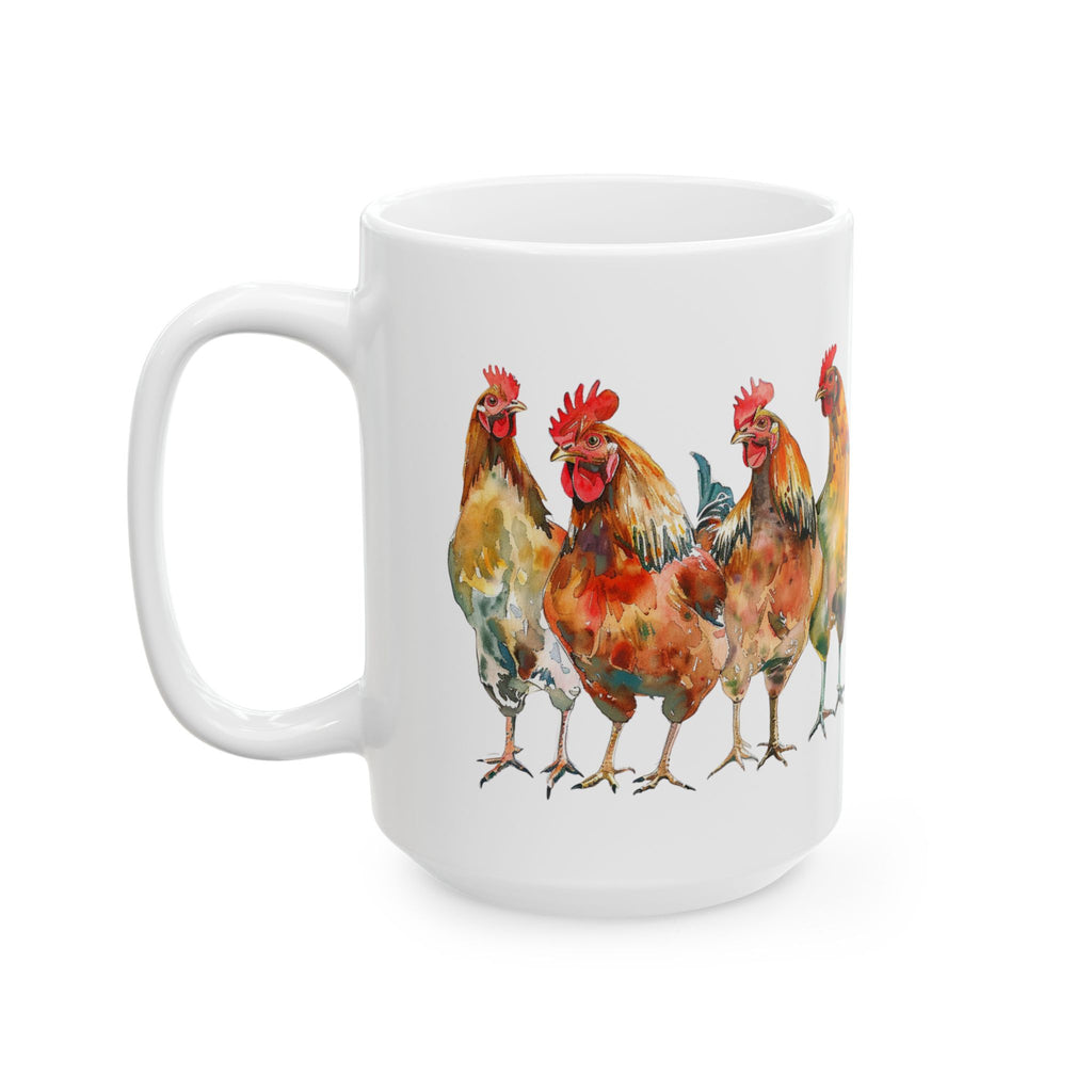 Chicken Flock Ceramic Mug – Backyard Chicken Coffee Cup, Farm Homestead Mug, Chicken Lover Gift (11oz, 15oz)