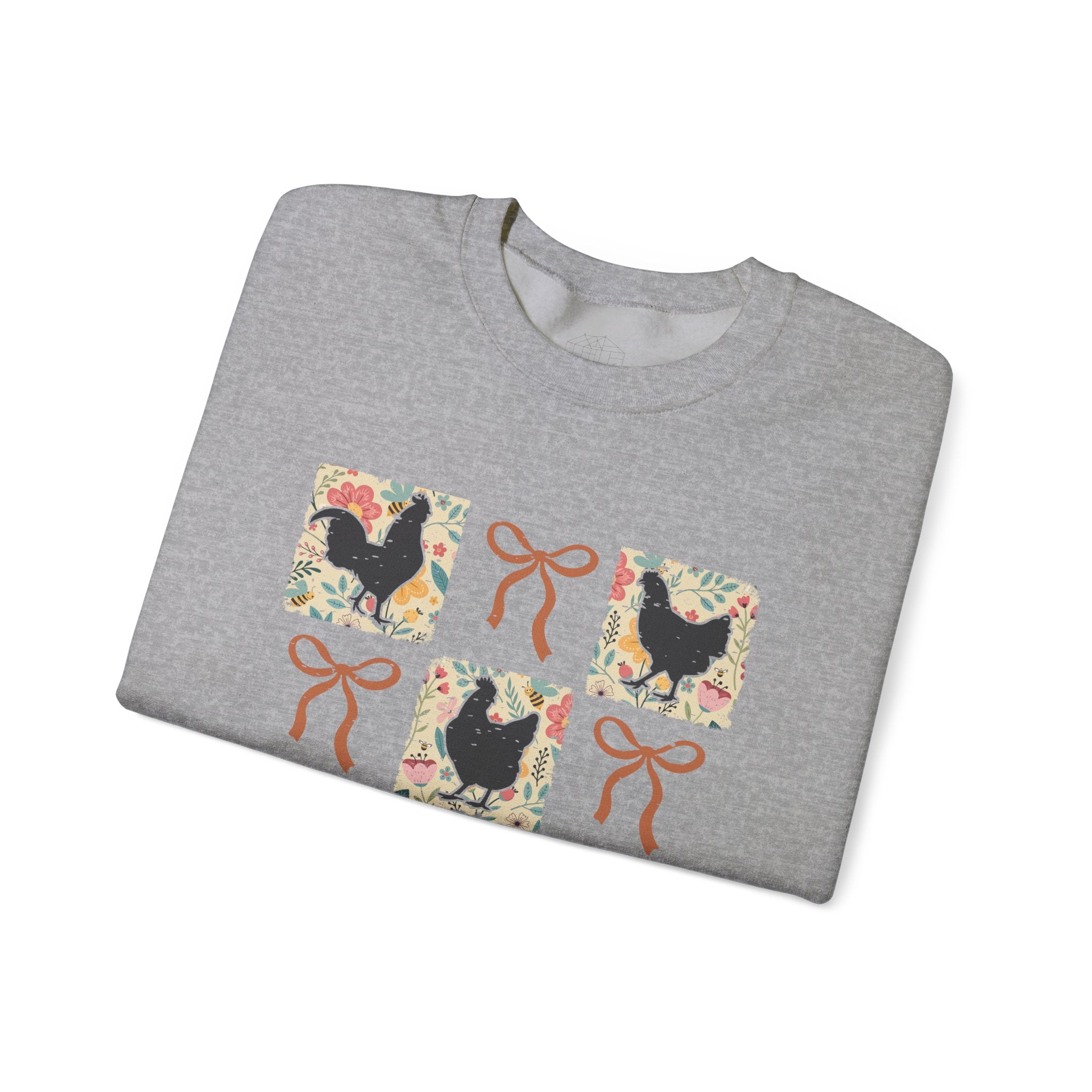 Cottagecore Chicken Quilt Sweatshirt – Farmhouse Patchwork Chicken Crewneck, Cozy Country Homestead Pullover