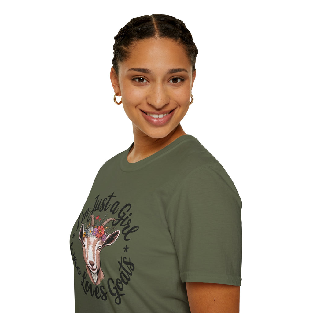 I’m Just a Girl Who Loves Goats Floral Unisex T-Shirt | Cute Goat Lover Farm Life Tee