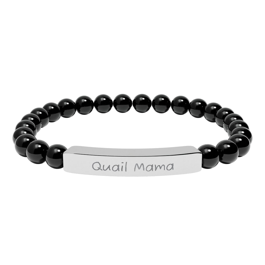 Quail Mama Natural Stone Stretch Bracelet – Engraved Quail Lover Jewelry, Coturnix Quail Gift, Rustic Homestead Bracelet