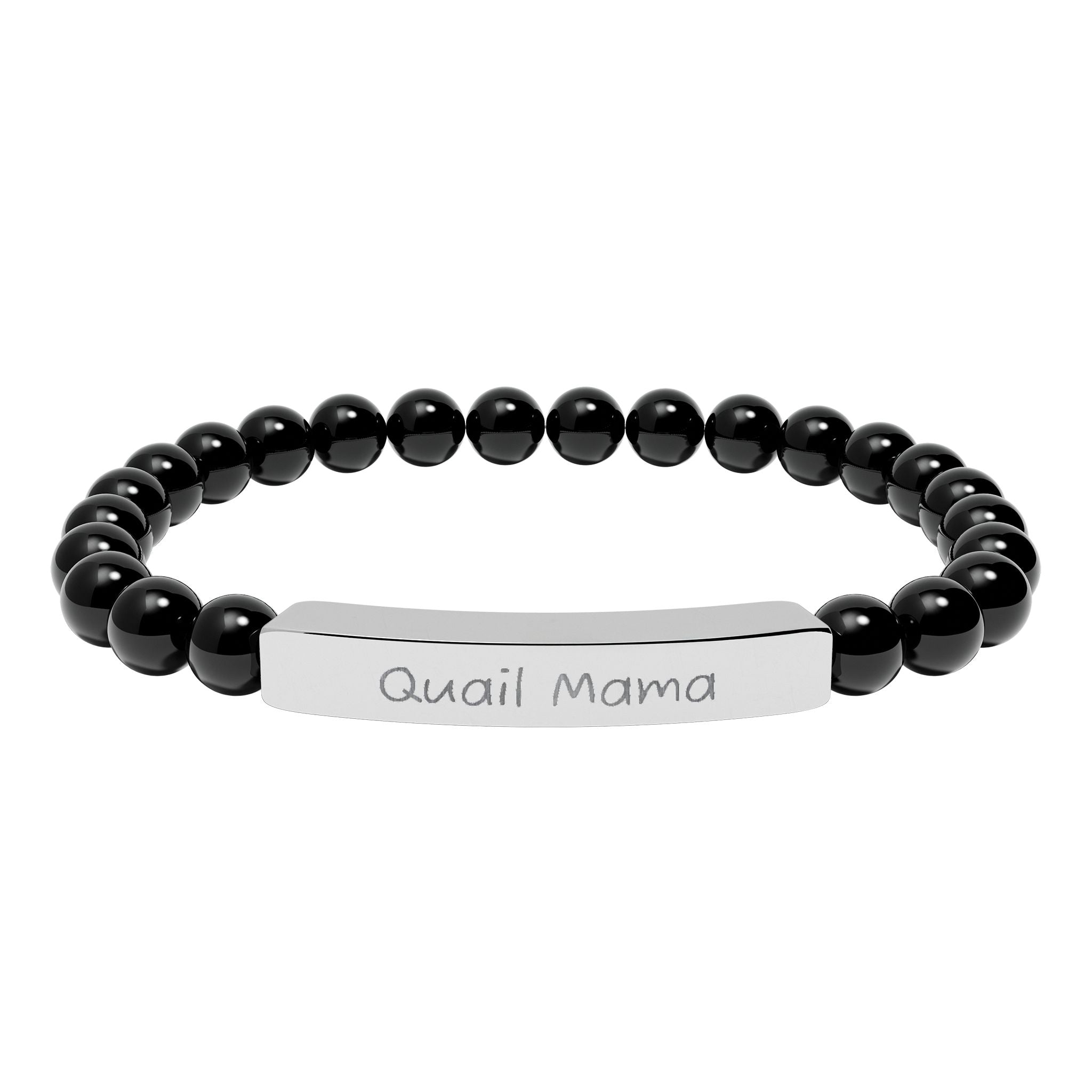 Quail Mama Natural Stone Stretch Bracelet – Engraved Quail Lover Jewelry, Coturnix Quail Gift, Rustic Homestead Bracelet