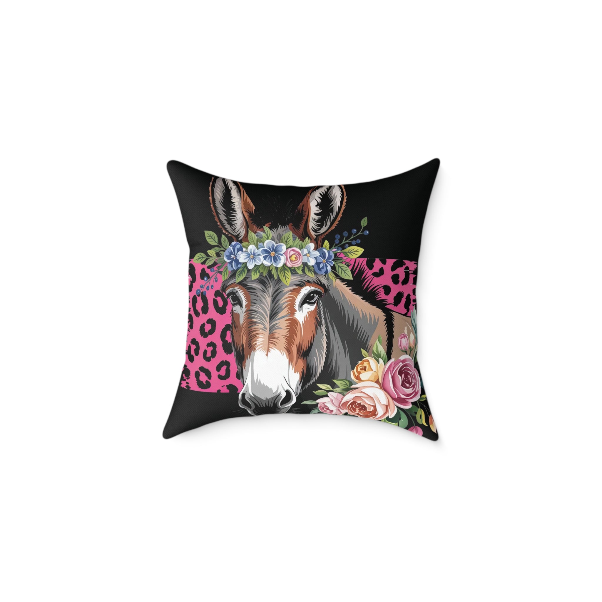 Floral Donkey Throw Pillow | Farmhouse Donkey Accent Pillow | Pink Western Animal Decor Cushion | Rustic Country Home Decor | Gumpert Homestead