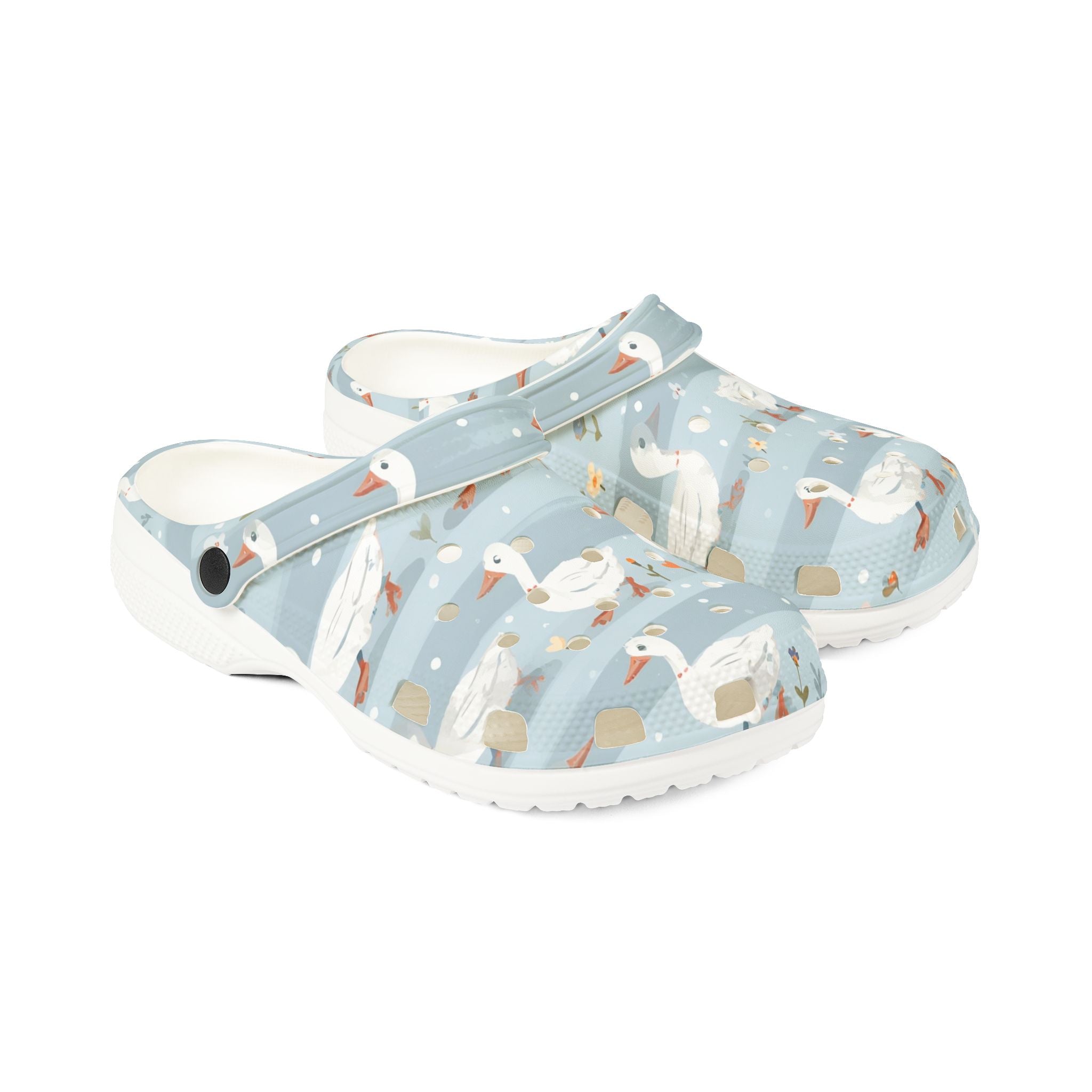Cottagecore Goose Stripe EVA Clogs – Pastel Farm Goose Slip-On Shoes for Homestead Living