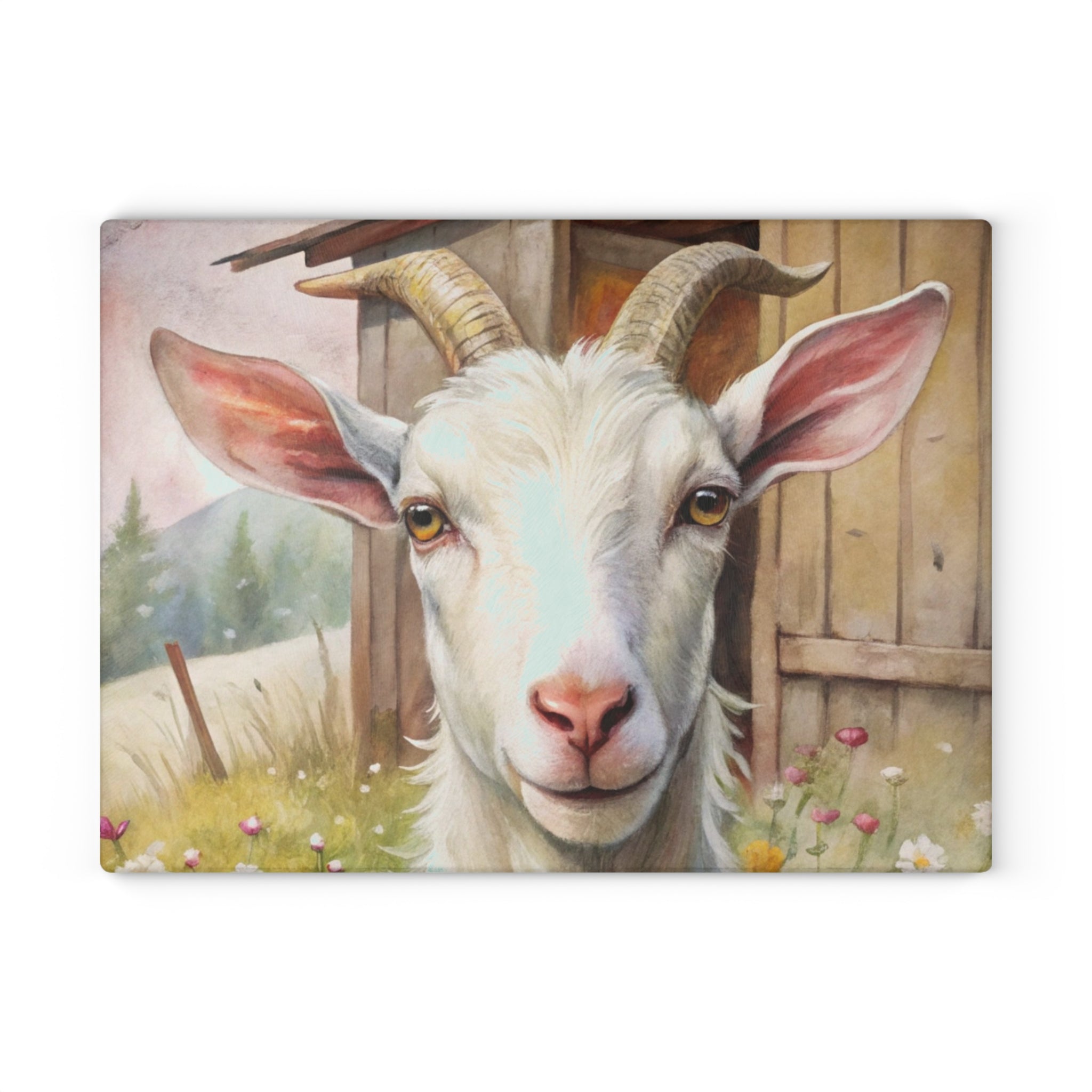 Farmhouse Goat Glass Cutting Board | Rustic Goat Kitchen Decor | Cottagecore Farm Animal Tempered Glass Cutting Board | Gumpert Homestead