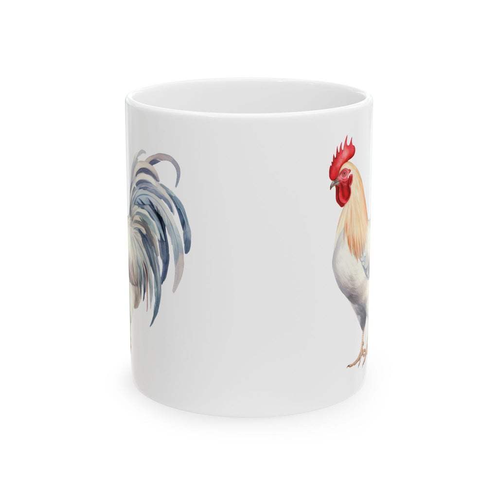 White Leghorn Rooster Ceramic Mug – Farm Homestead Coffee Cup, Backyard Chicken Lover Gift (11oz, 15oz)