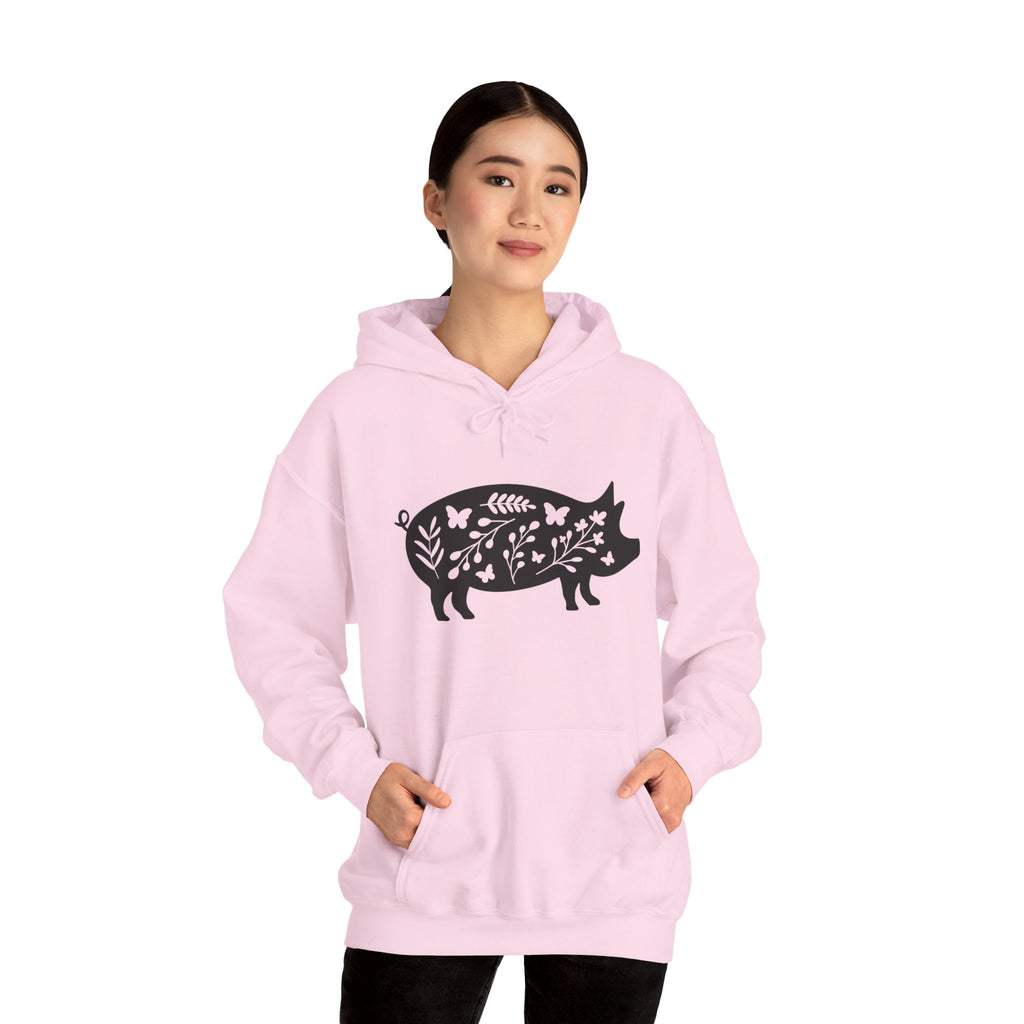 Floral Pig Silhouette Hoodie – Farm Life Sweatshirt, Pig Lover Pullover, Homestead Hoodie, Mini Pig Apparel, Farm Animal Hoodie, Country Living Unisex Hoodie