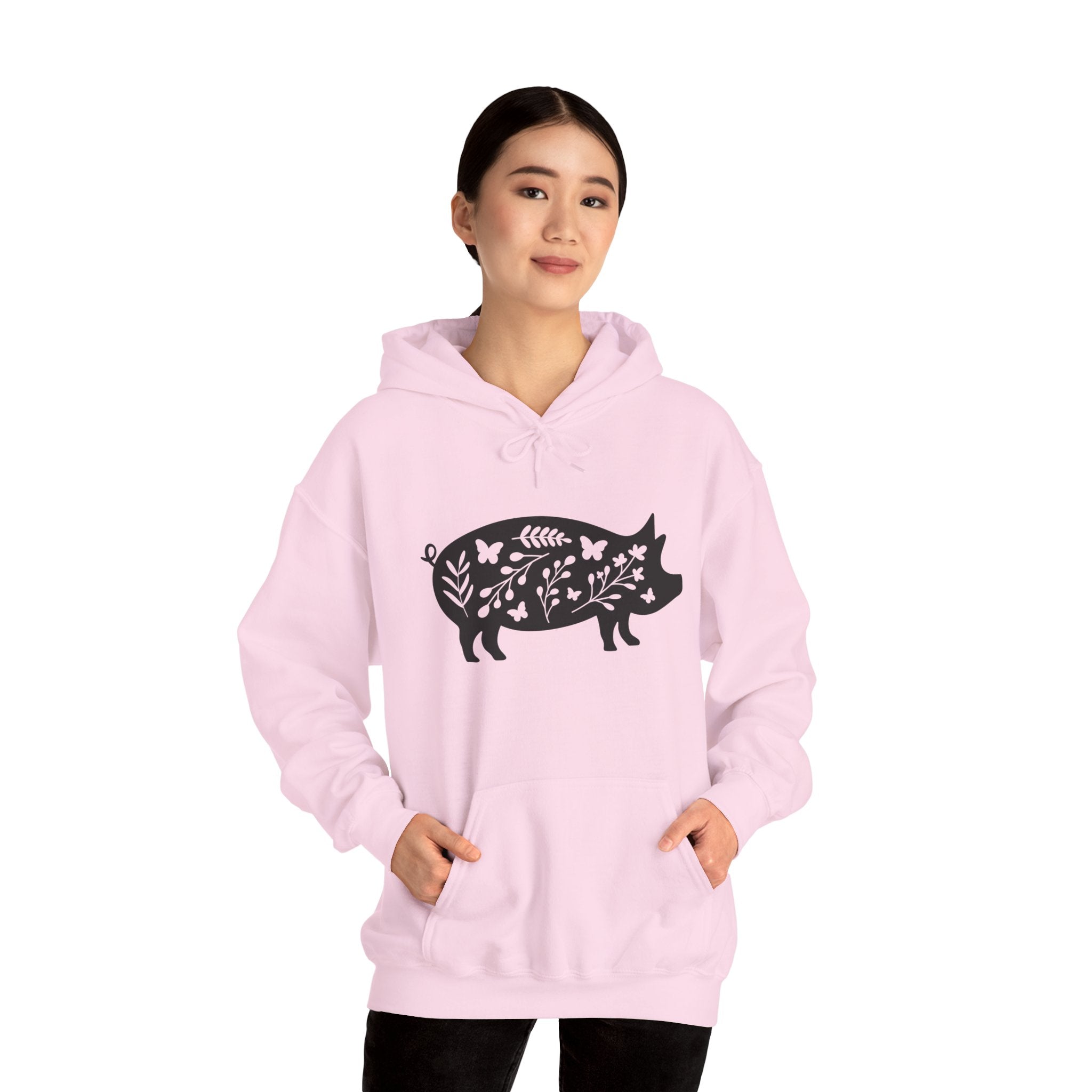 Floral Pig Silhouette Hoodie – Farm Life Sweatshirt, Pig Lover Pullover, Homestead Hoodie, Mini Pig Apparel, Farm Animal Hoodie, Country Living Unisex Hoodie