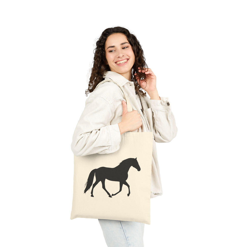 Trotting Horse Silhouette Canvas Tote Bag | Equestrian Farm Tote | Minimalist Horse Lover Market Bag | Rustic Farmhouse Country Tote