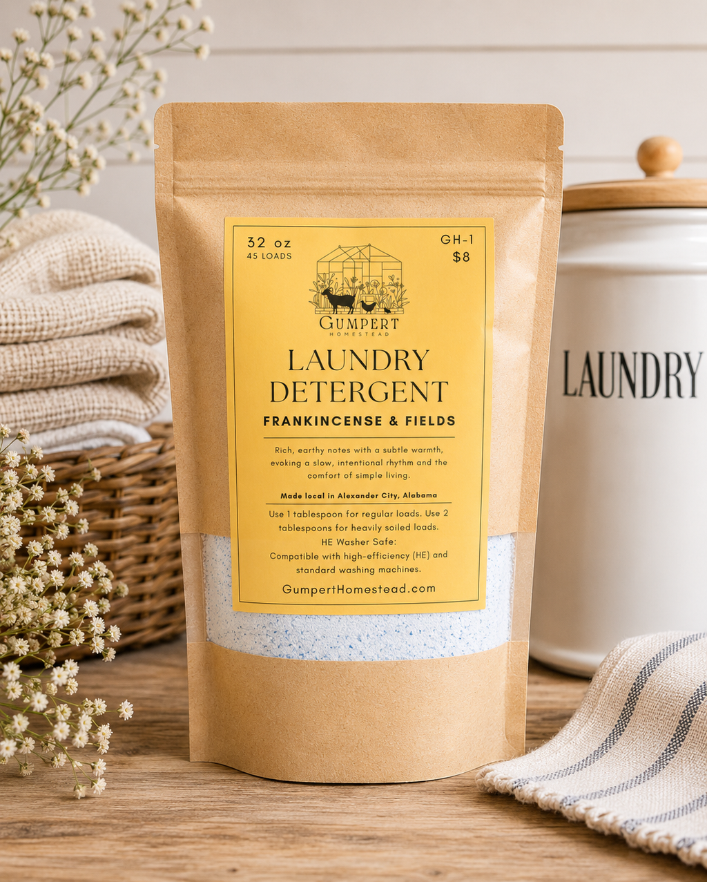 Frankincense & Fields Handmade Laundry Detergent | Farm-Made Laundry Powder | HE Washer Safe | Available in 3 Sizes